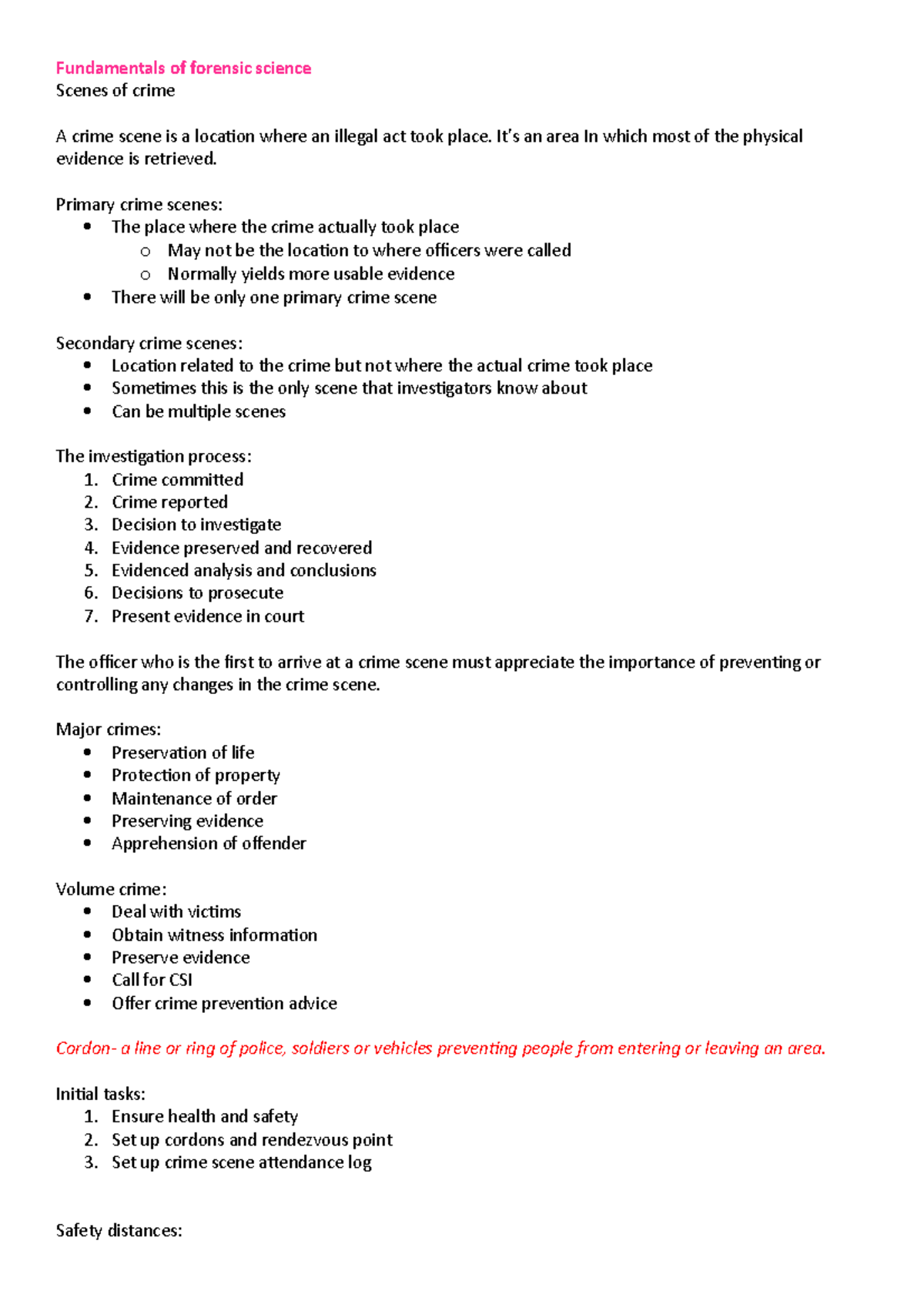 W2 scenes of crime notes - Fundamentals of forensic science Scenes of ...