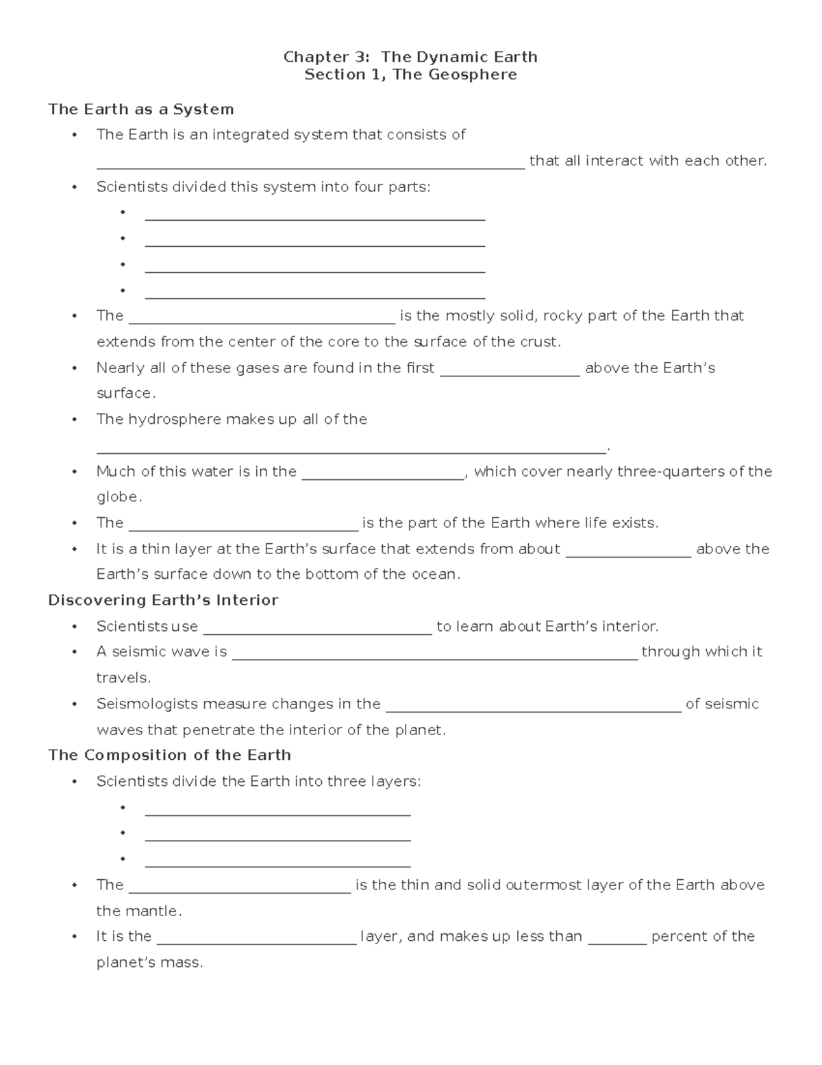 Chapter 3 Guided Notes - Chapter 3: The Dynamic Earth Section 1, The ...