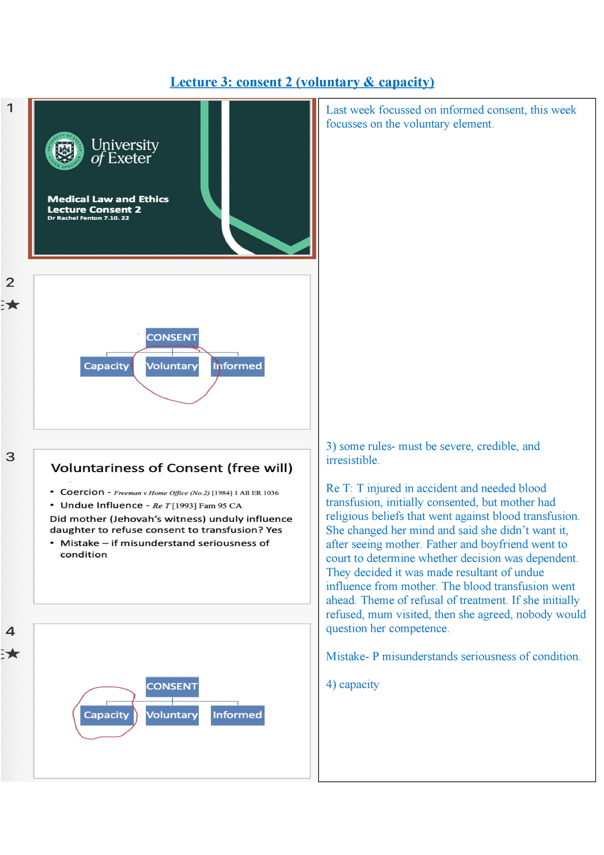 Week 3 lecture 3 consent - Lecture 3: consent 2 (voluntary & capacity ...