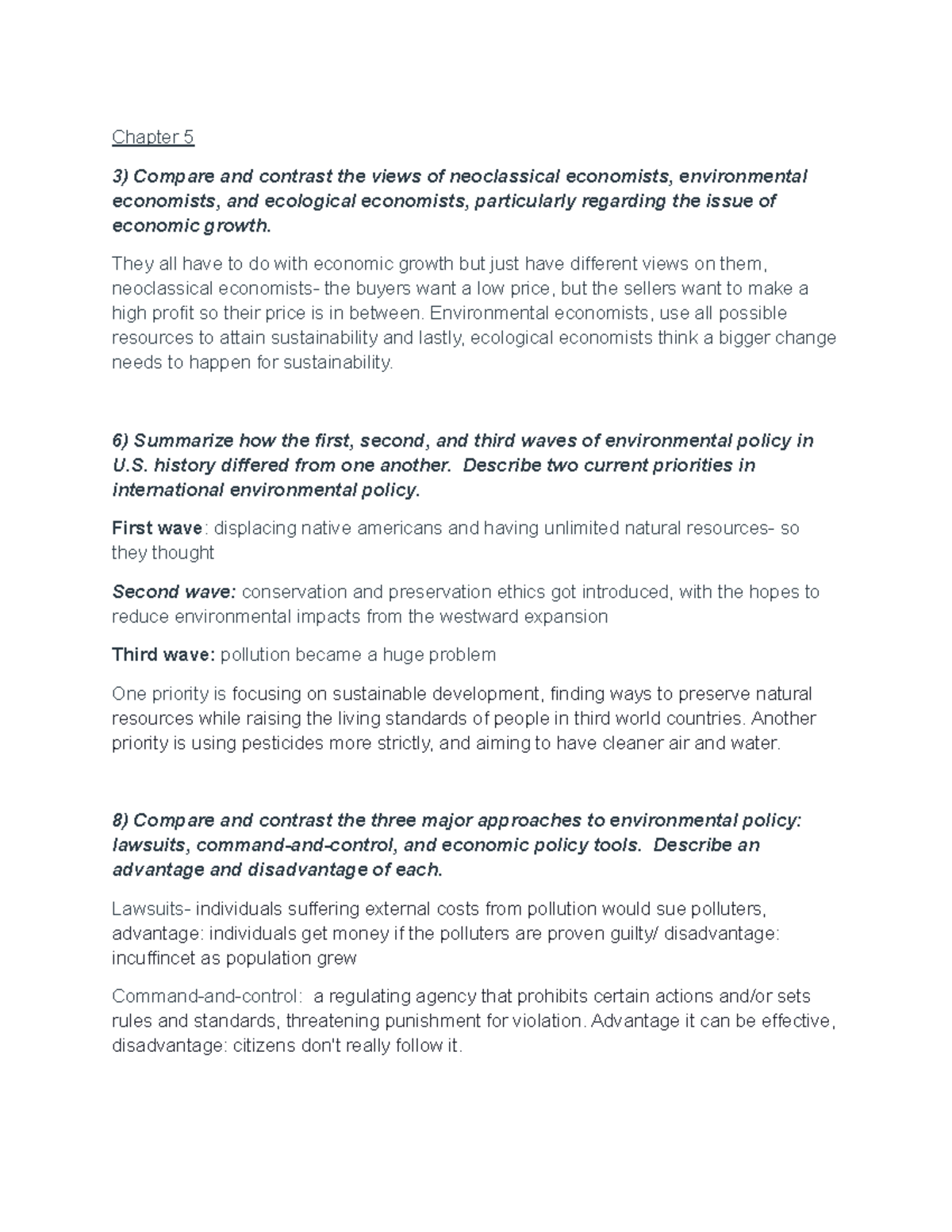 Homework #3 - Chapter 5 3) Compare and contrast the views of ...