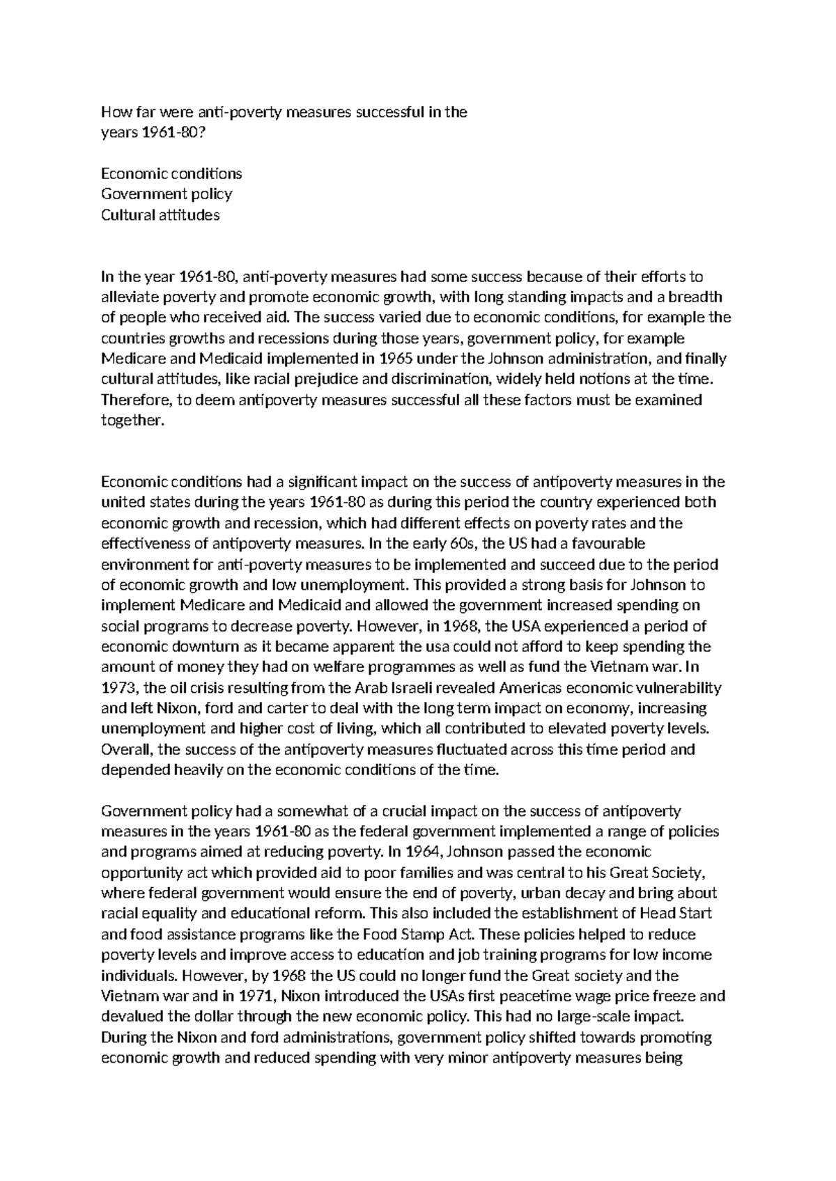 How far were anti - essay for yr12 - How far were anti-poverty measures ...