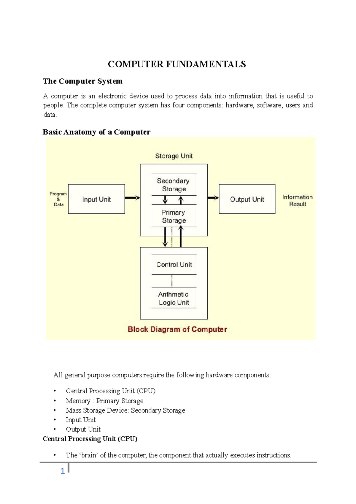 CPCT Module 1 Part 1 - Complete notes - COMPUTER FUNDAMENTALS The ...