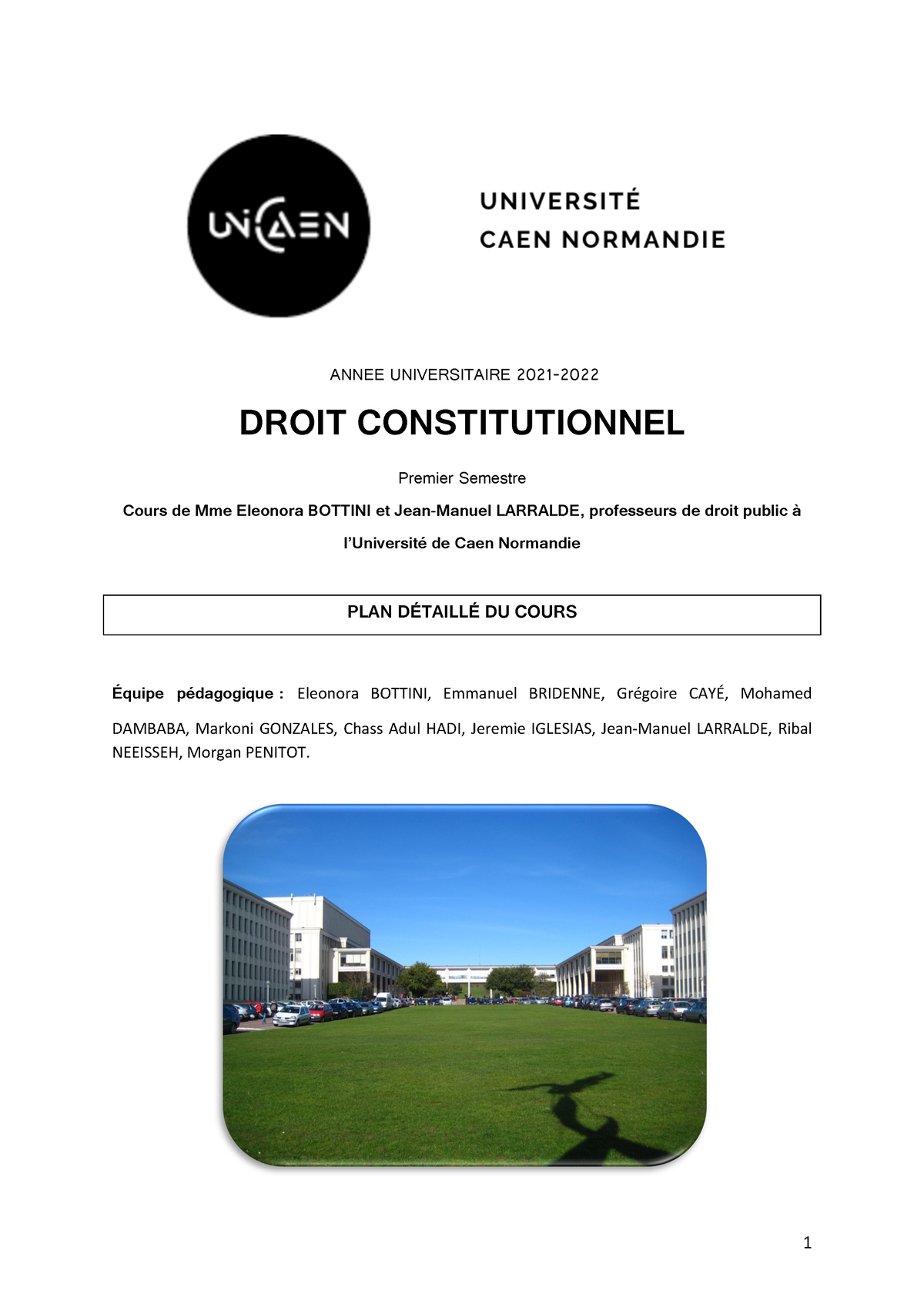 Plan Du Cours De Droit Constitutionnel 2021-2022 - ANNEE UNIVERSITAIRE ...