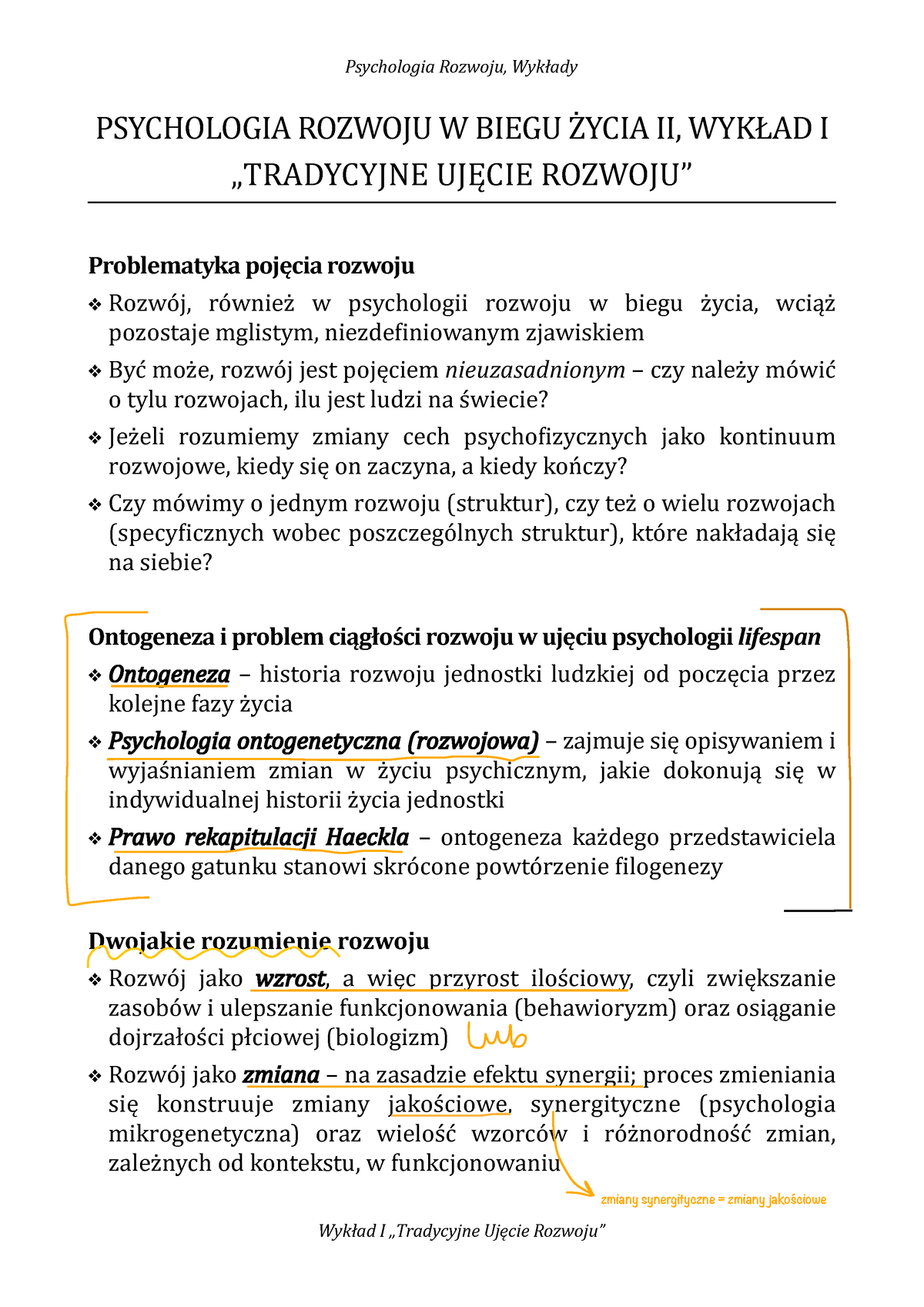 Psychologia Rozwojowa Wykłady - PSYCHOLOGIA ROZWOJU W BIEGU Z3YCIA II ...