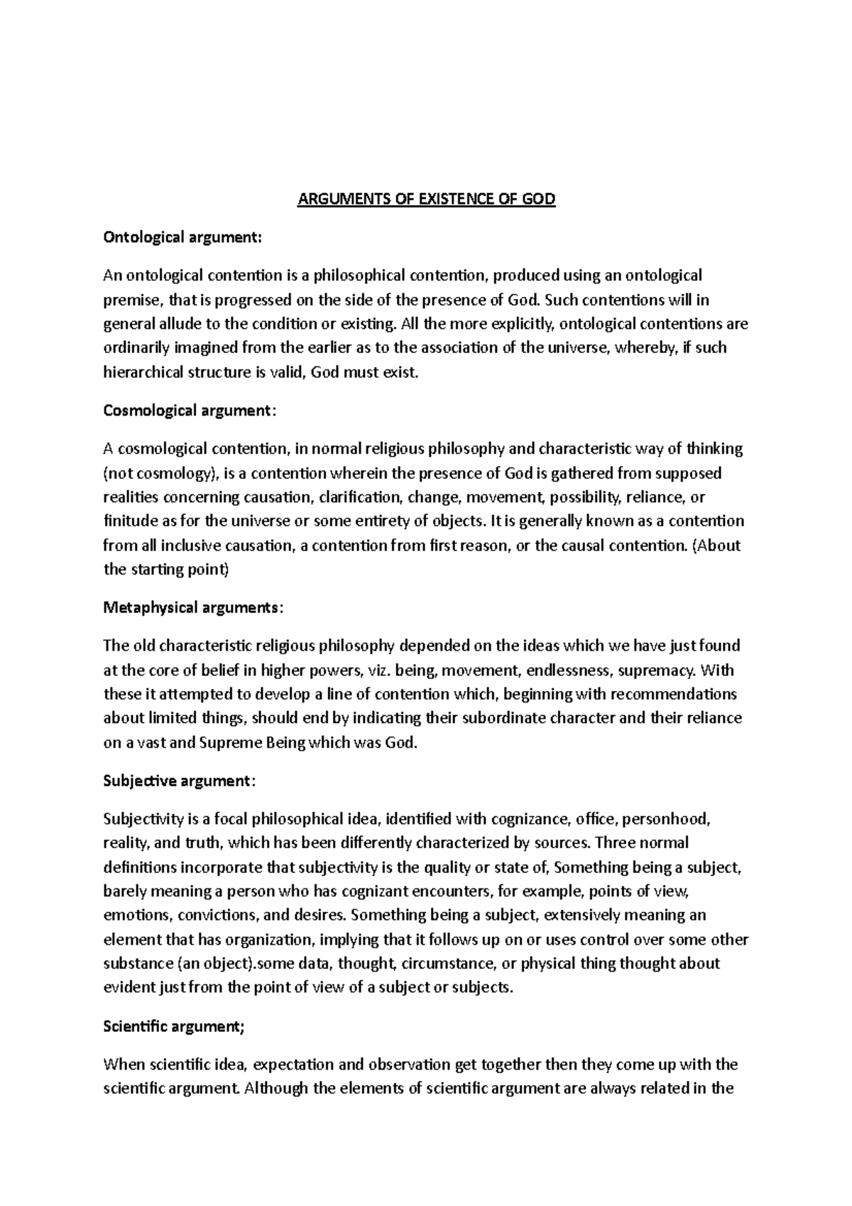 Conceptions of god - Conception of God and arguments on the existence ...