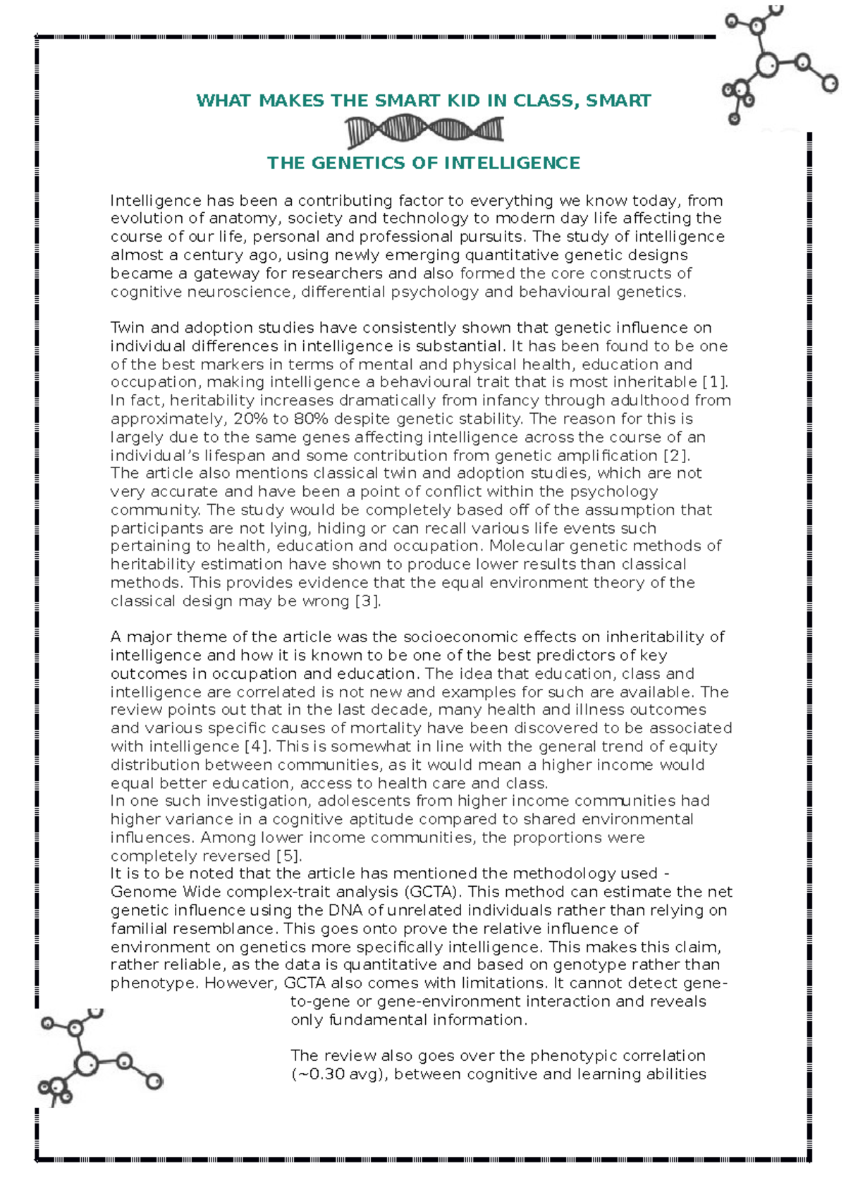 BABS2204 genetics of intelligence - WHAT MAKES THE SMART KID IN CLASS ...