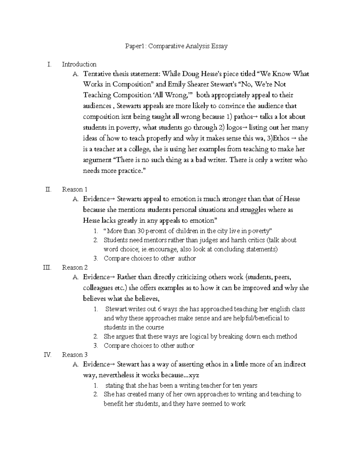 Thesis and outline comparitive rhetorical analysis - Paper1 ...