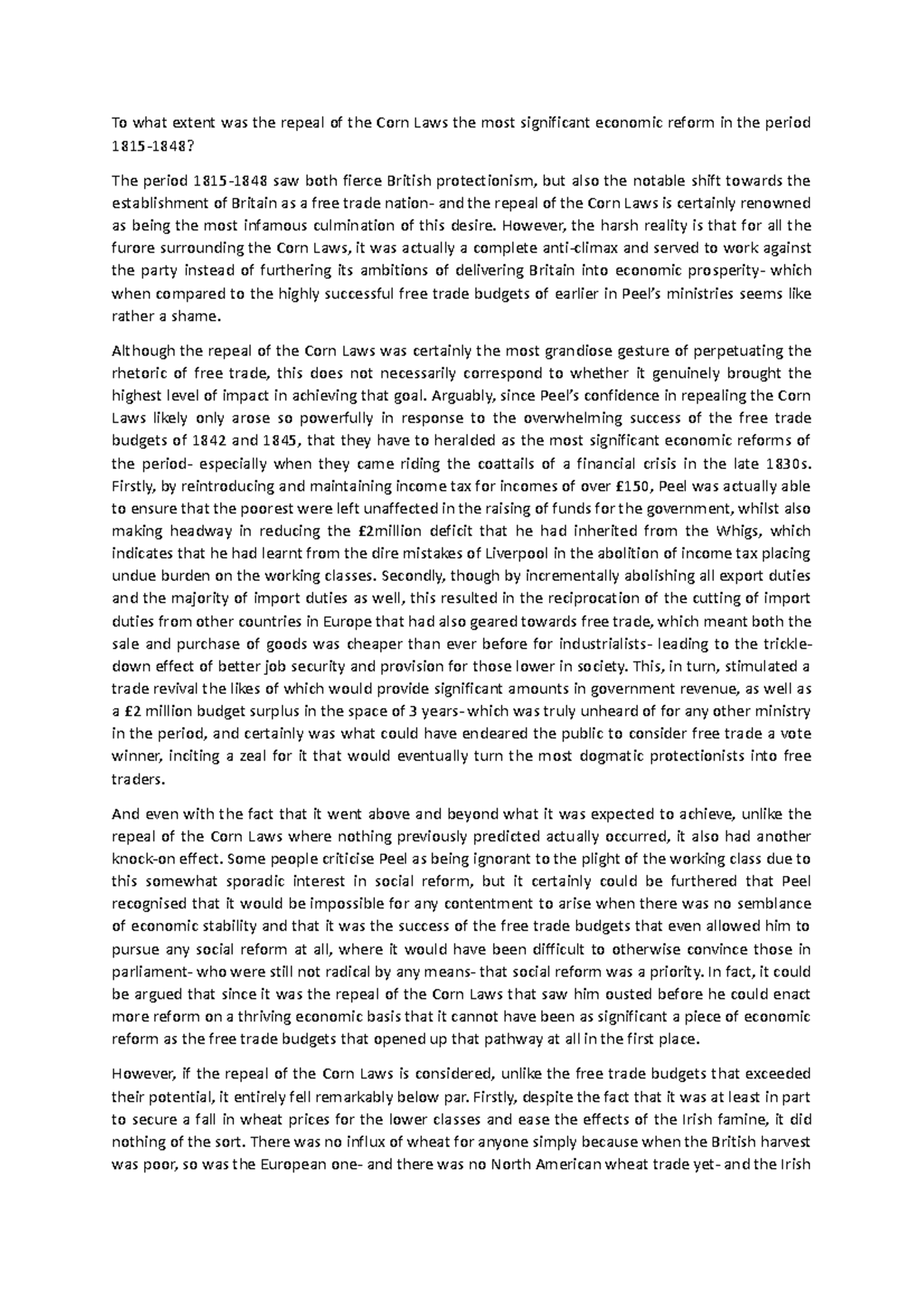 Was Repeal of the Corn Laws Most Sig Econ Reform To what extent was