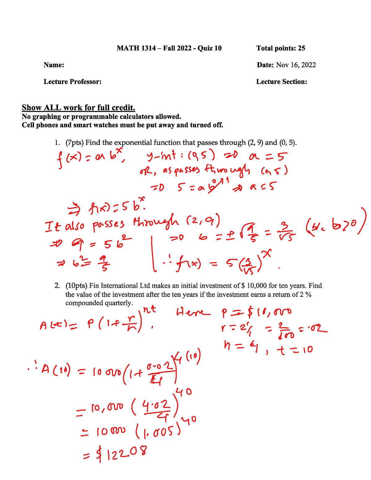 math 1314 signature assignment answer key