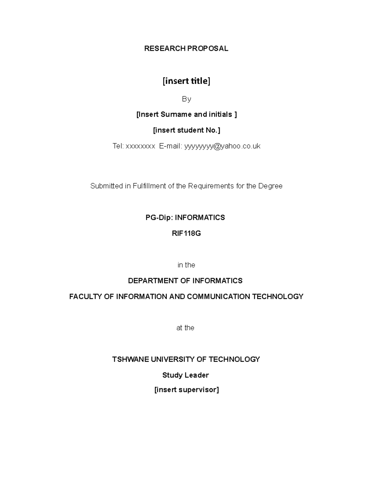 RIF118G Proposal Template - Copy - RESEARCH PROPOSAL [insert title] By ...