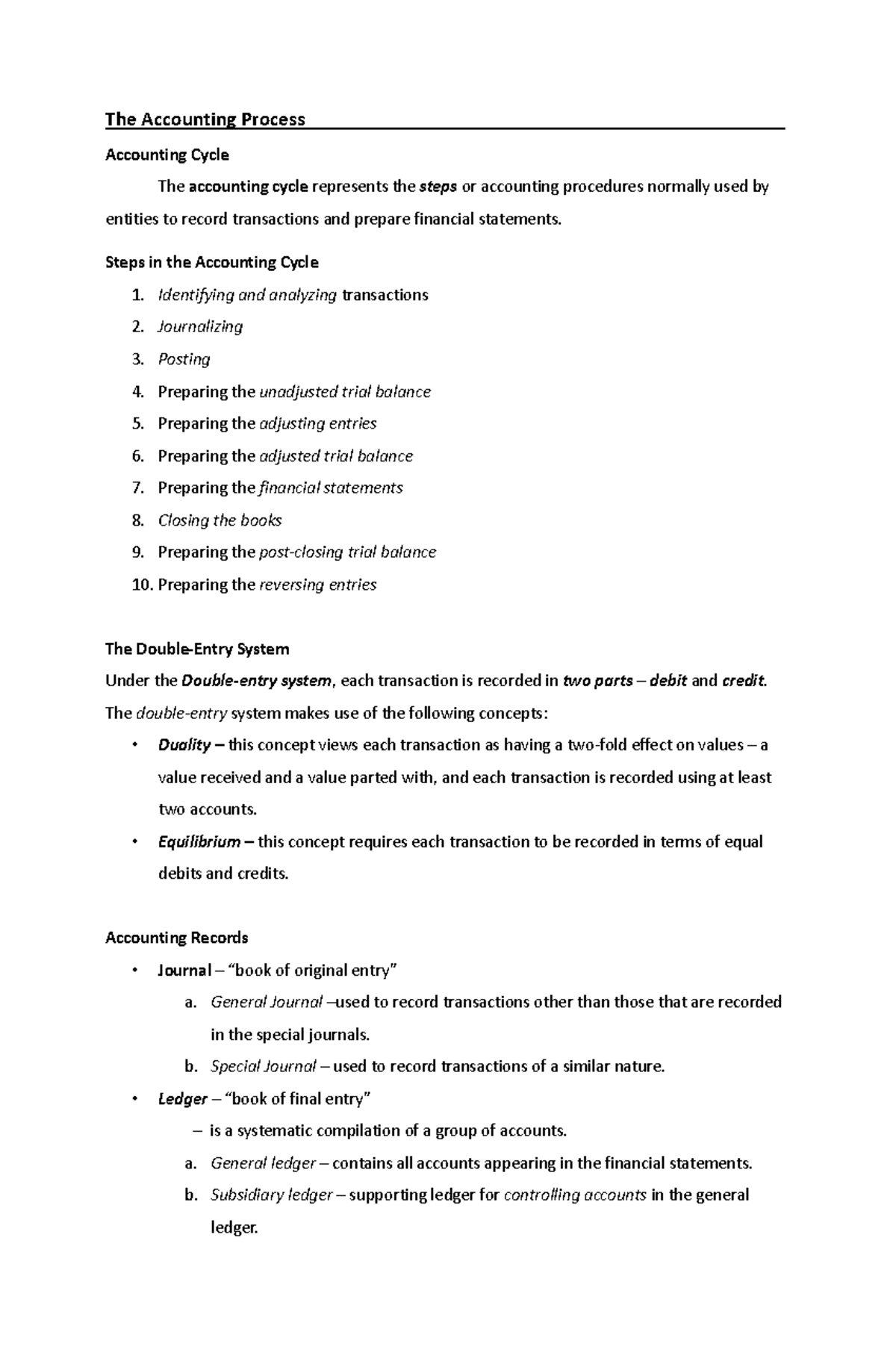 Accounting Process - Steps in the Accounting Cycle 1. Identifying and ...