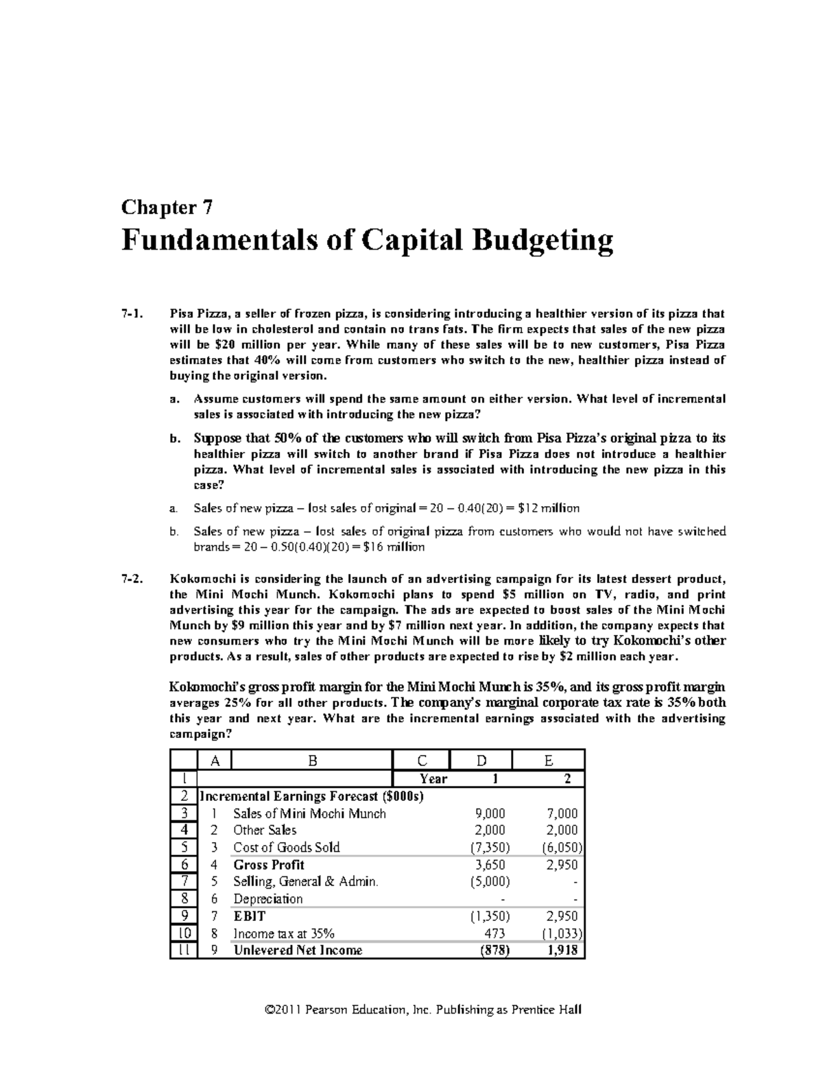 Chapter 7 Fundamentals Of Capital Budgeting - Tamu - ©2011 Pearson ...