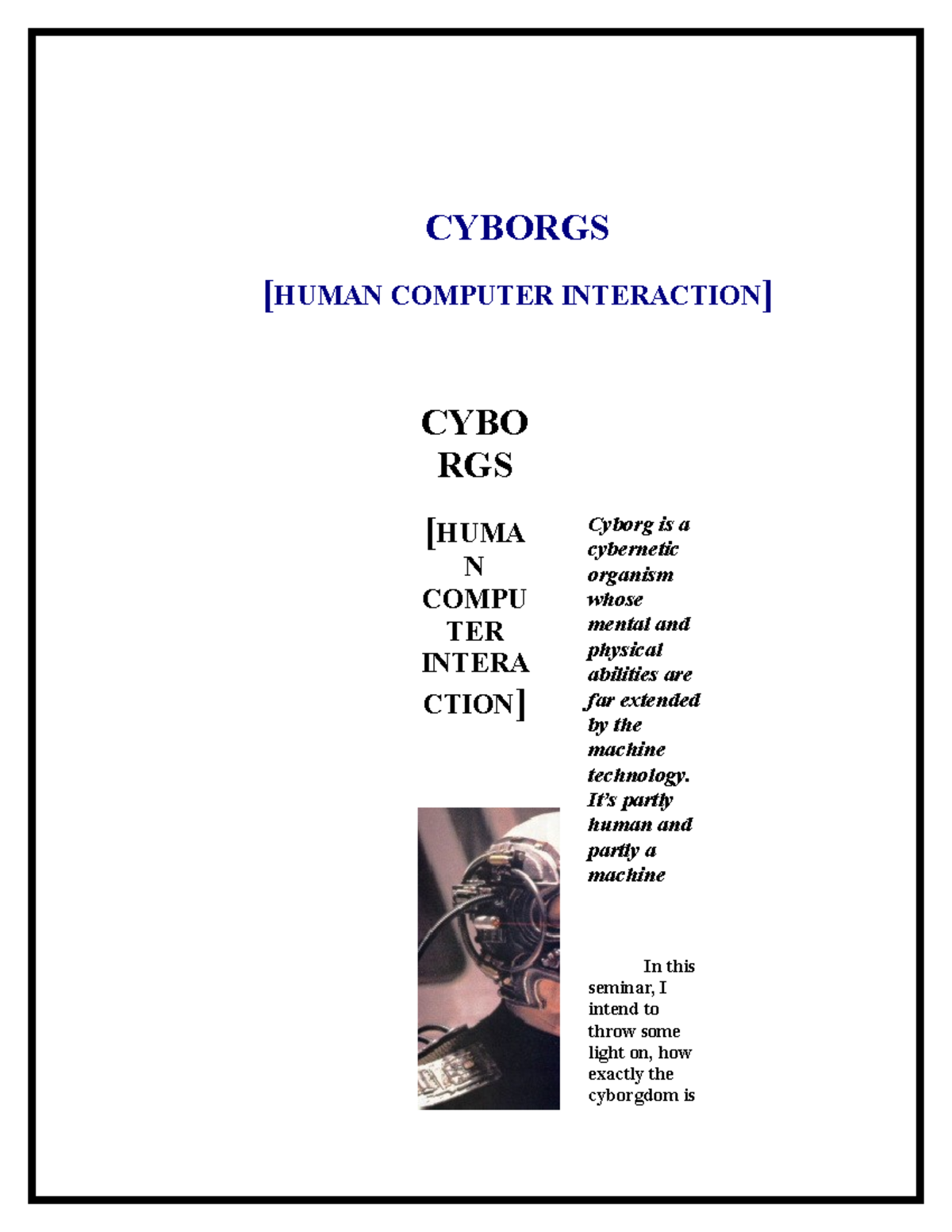 37276324-Cyborgs - CYBORGS [HUMAN COMPUTER INTERACTION] CYBO RGS [HUMA ...
