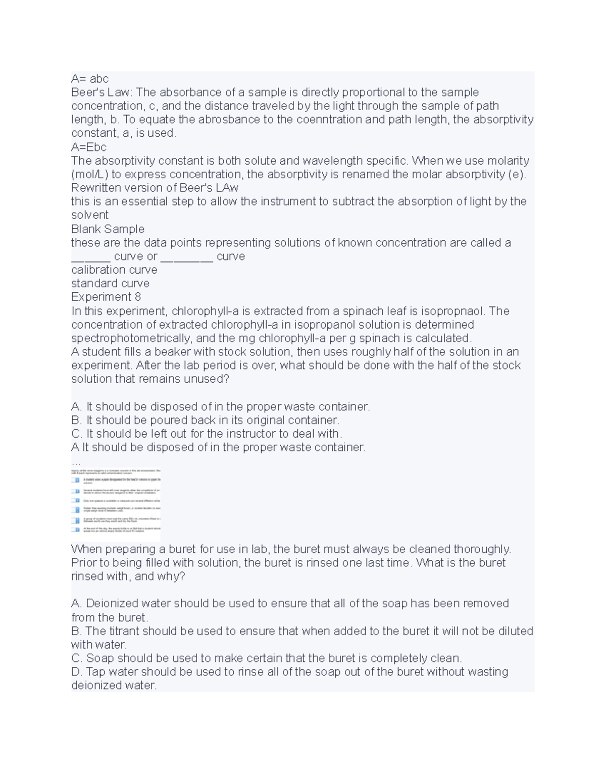 Chemistry 36 practice A= abc Beer's Law The absorbance of a sample