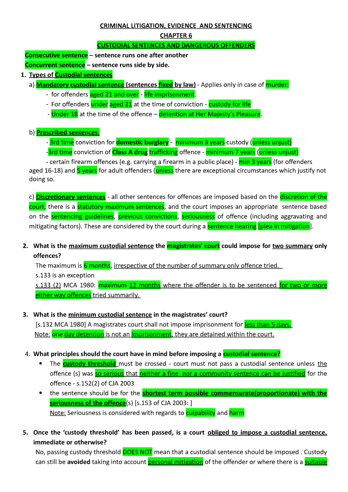 6 sg 6 custodial sentence - CRIMINAL LITIGATION, EVIDENCE AND ...