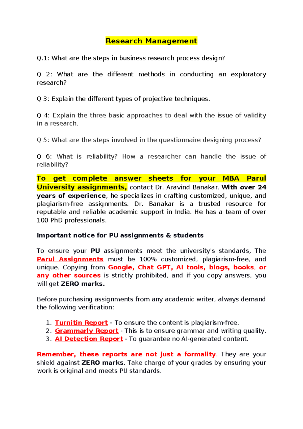 Parul - MBA 2nd Sem - Research Management Solved Assignment - Research ...