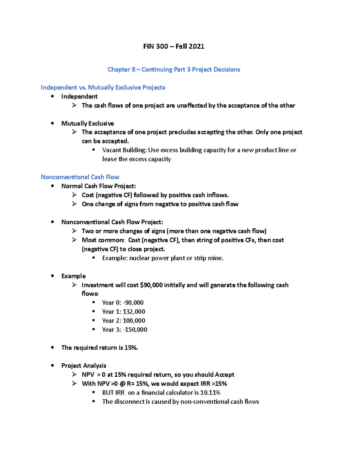 FIN 300 Chapter 8 Part 3 Project Decisions - FIN 300 – Fall 2021 ...