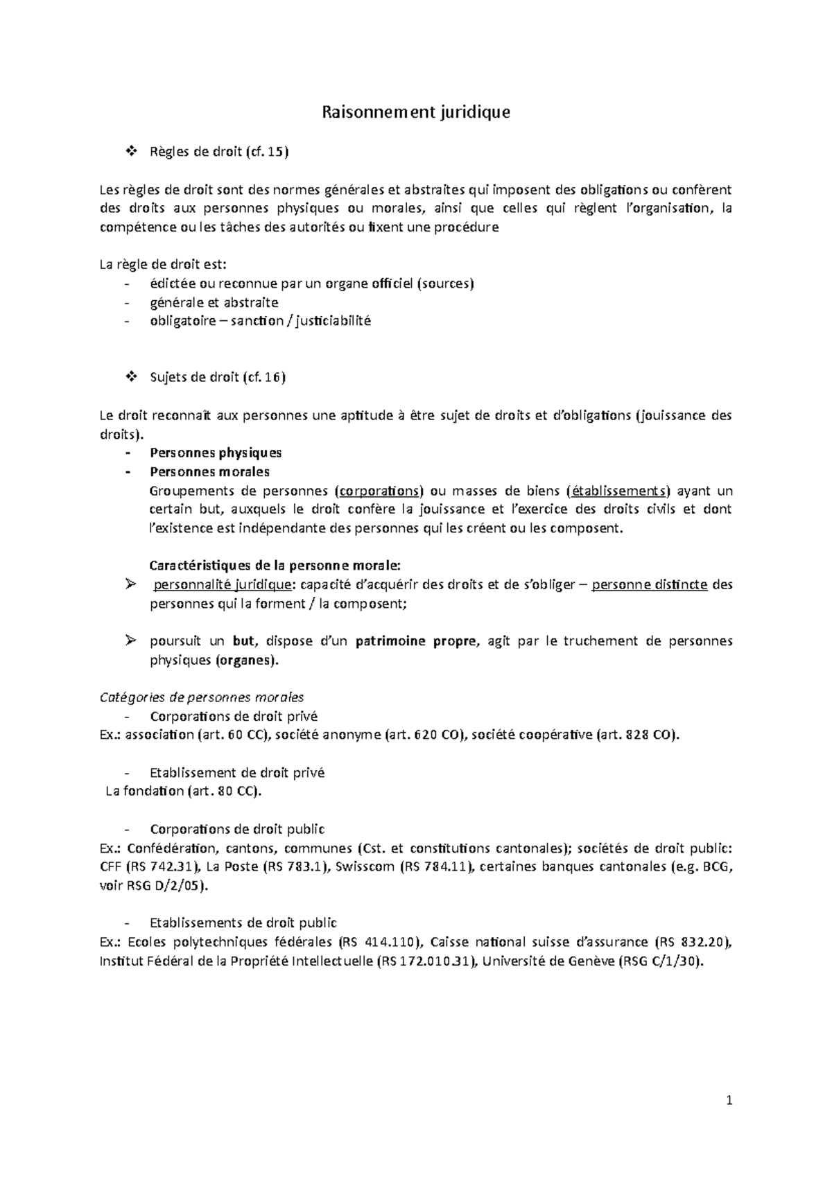 Raisonnement Juridique Complet Raisonnement juridique Règles de droit