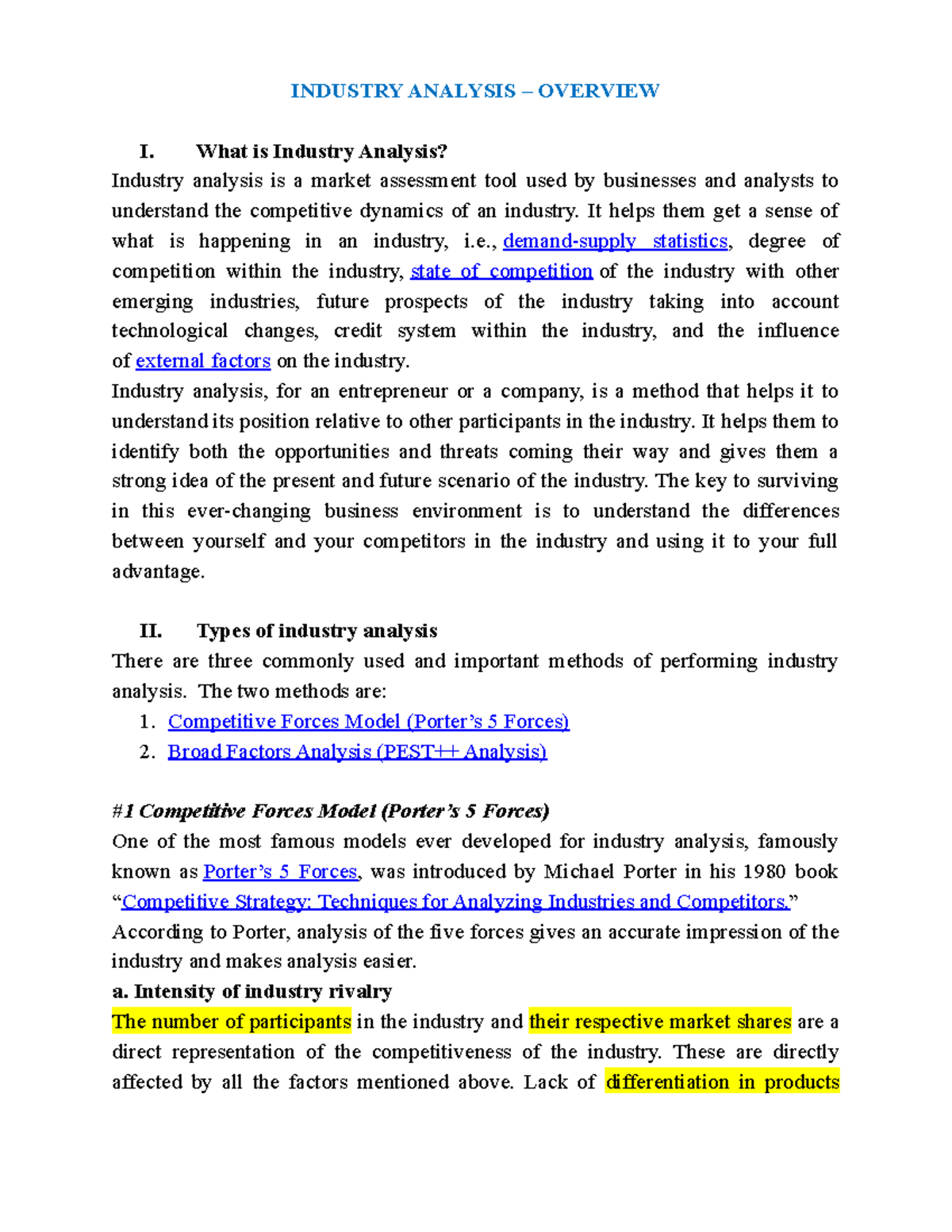 Group Assignment Guidelines INDUSTRY ANALYSIS OVERVIEW I What Is
