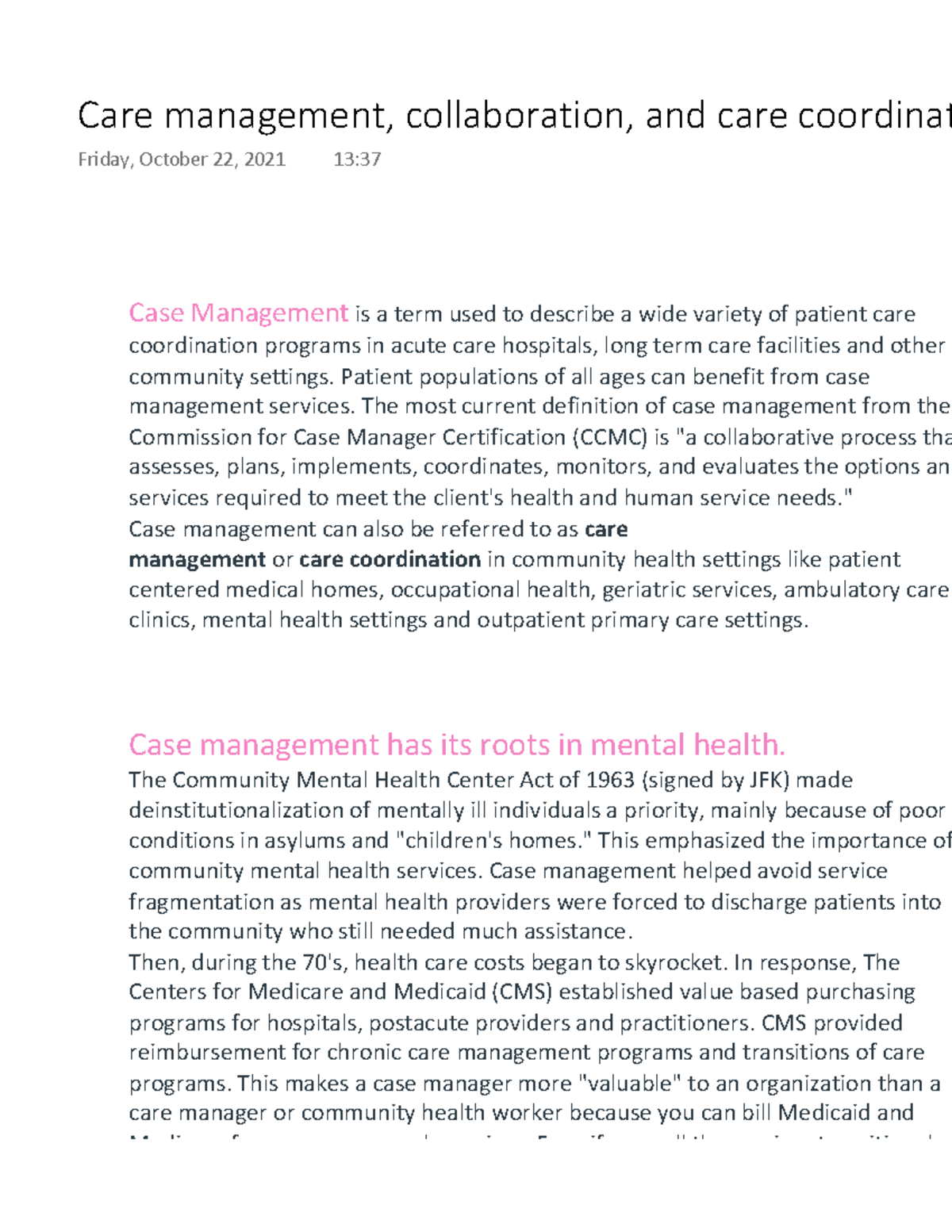 Care management, collaboration, and care coordination - Case Management ...