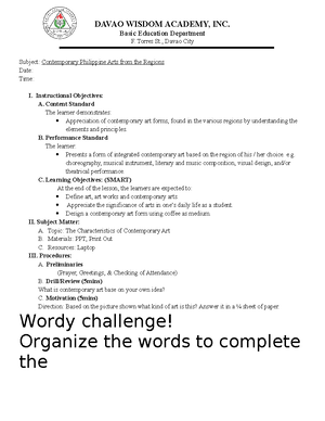 Lesson-PLAN PR2 3IS- Format - Davao Wisdom Academy Inc. F. Torres St ...