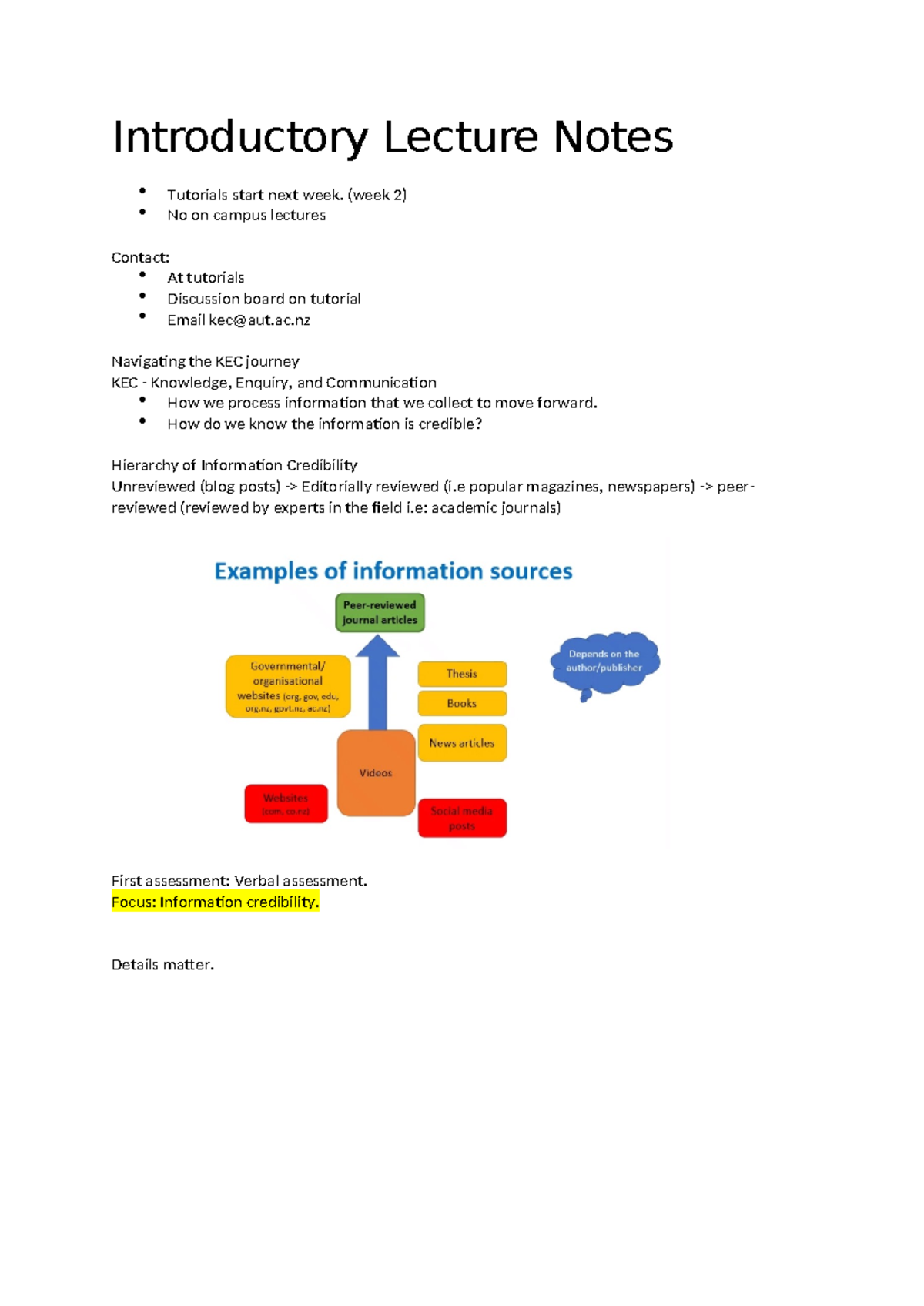 Introductory Lecture Notes - (week 2) No on campus lectures Contact: At ...