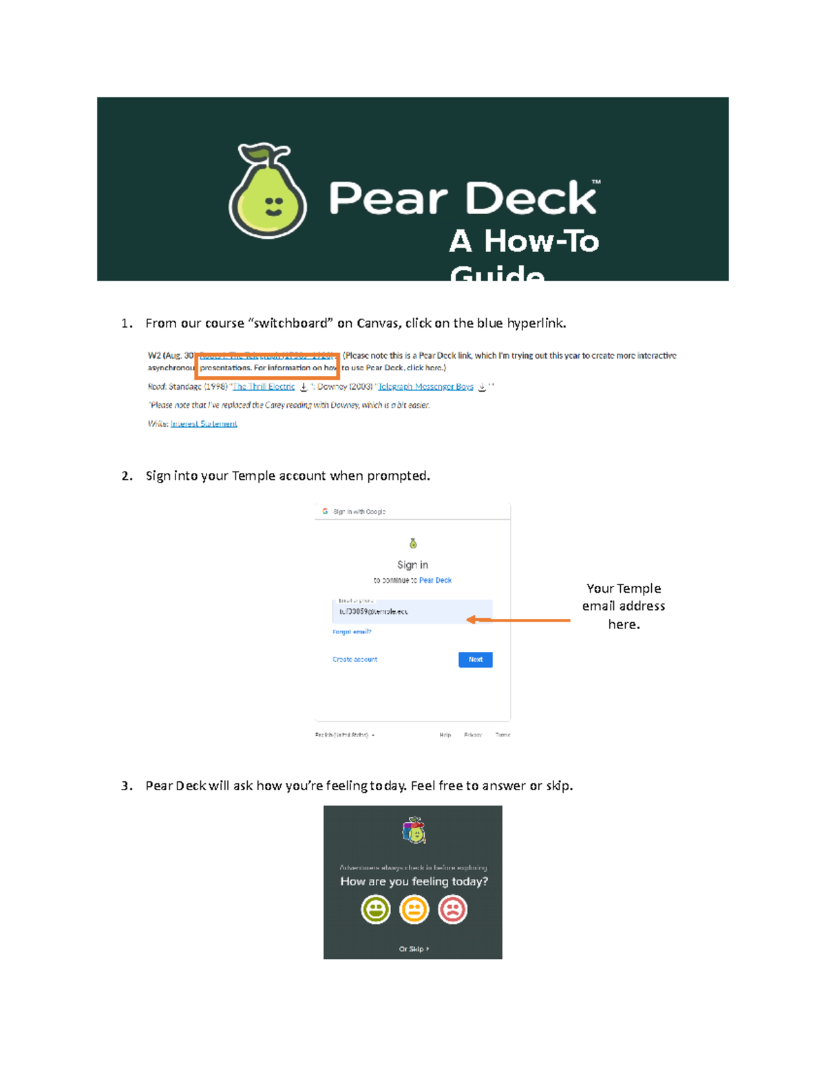 Pear Deck HowTo Instructions for using Pear Deck lecture software