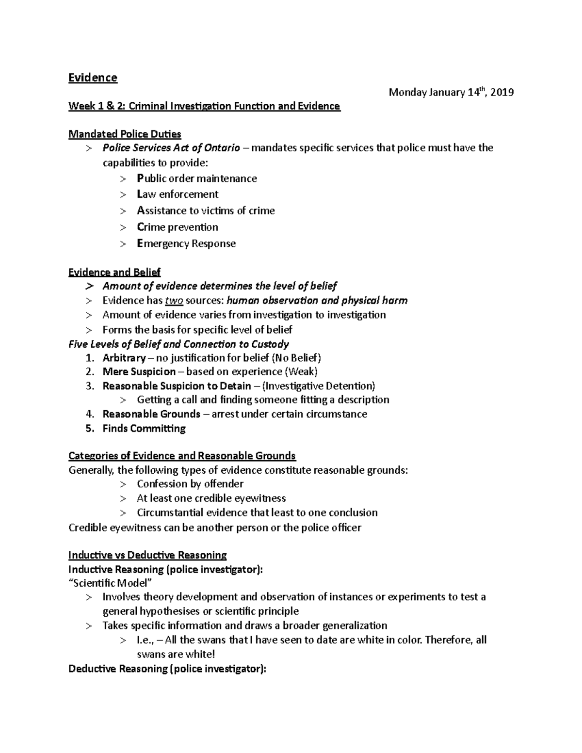 Evidence Week 1 & 2 - Lecture notes 1 - 2 - Evidence Week 1 & 2 ...