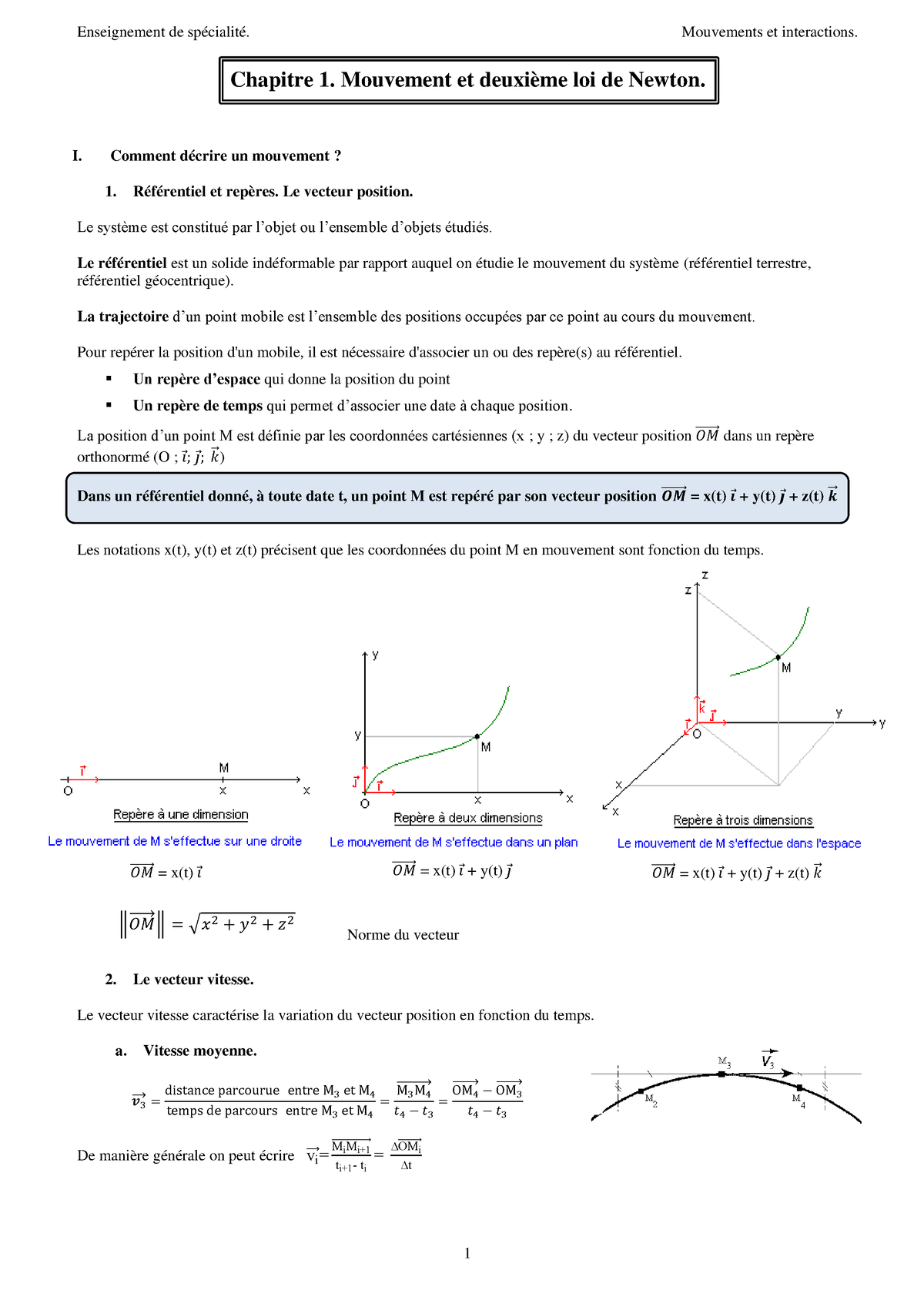 Chapitre 1. Mouvement Et Deuxième Loi De Newton - Chapitre 1. Mouvement ...