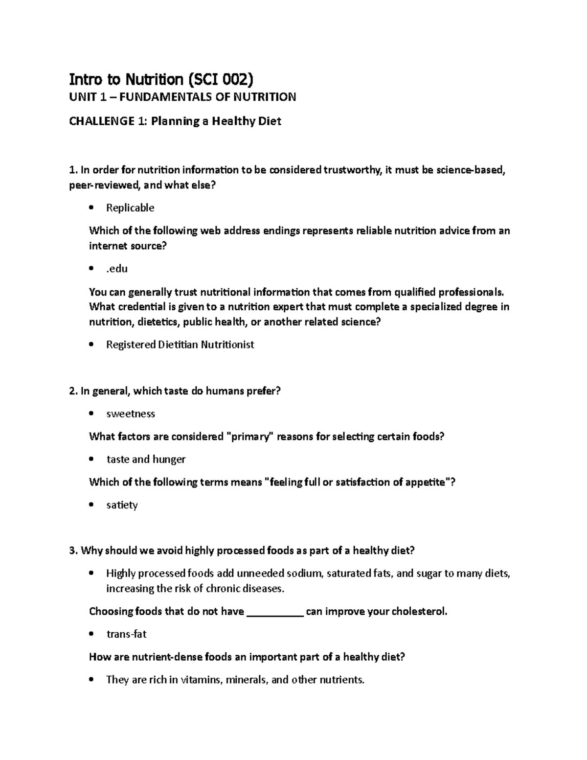 Intro To Nutri-SCI 002- Unit 1 Challenge 1 - Intro To Nutrition (SCI ...