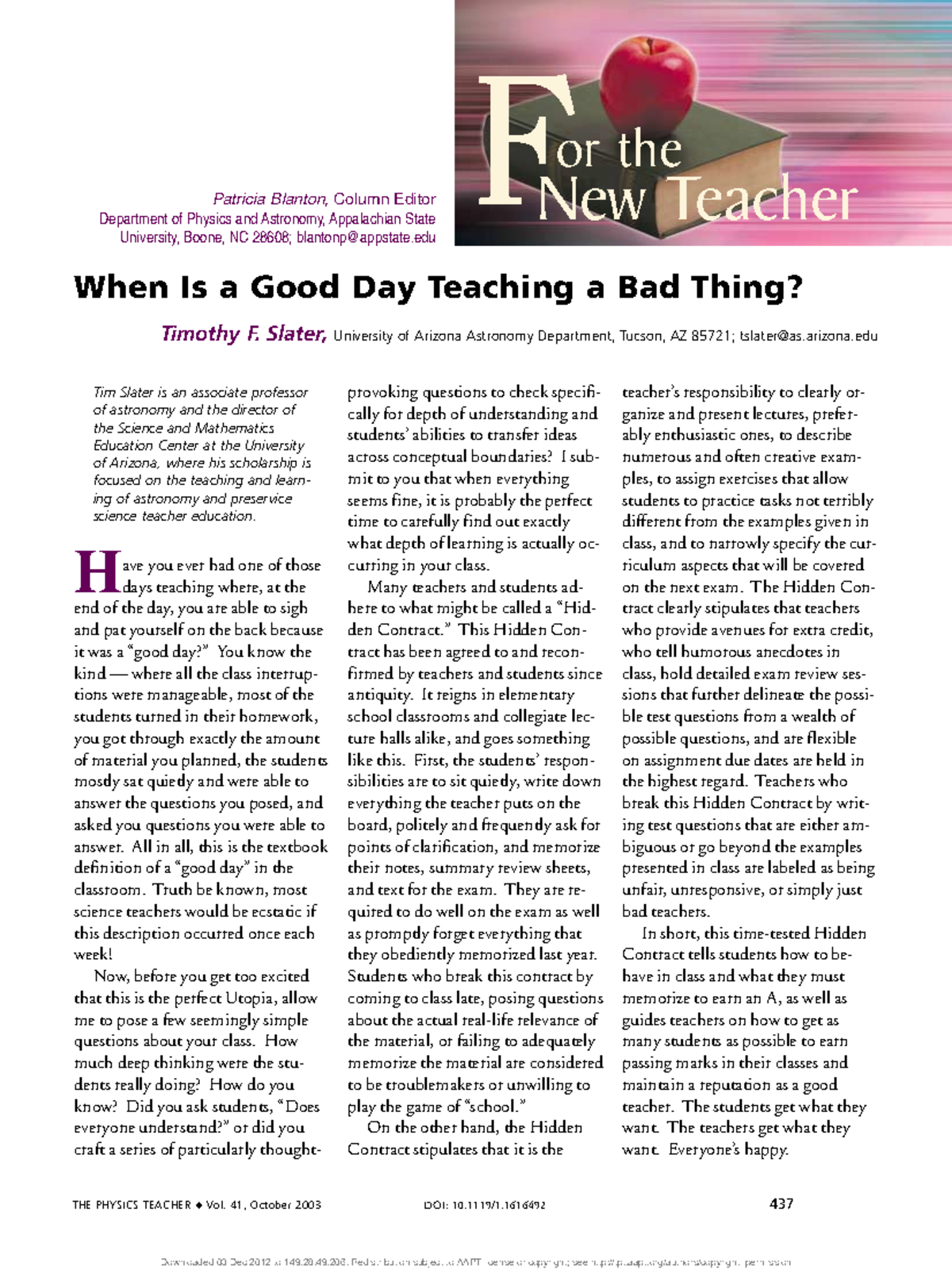 1 When is Good Teaching a Bad Thing - THE PHYSICS TEACHER! Vol. 41 ...