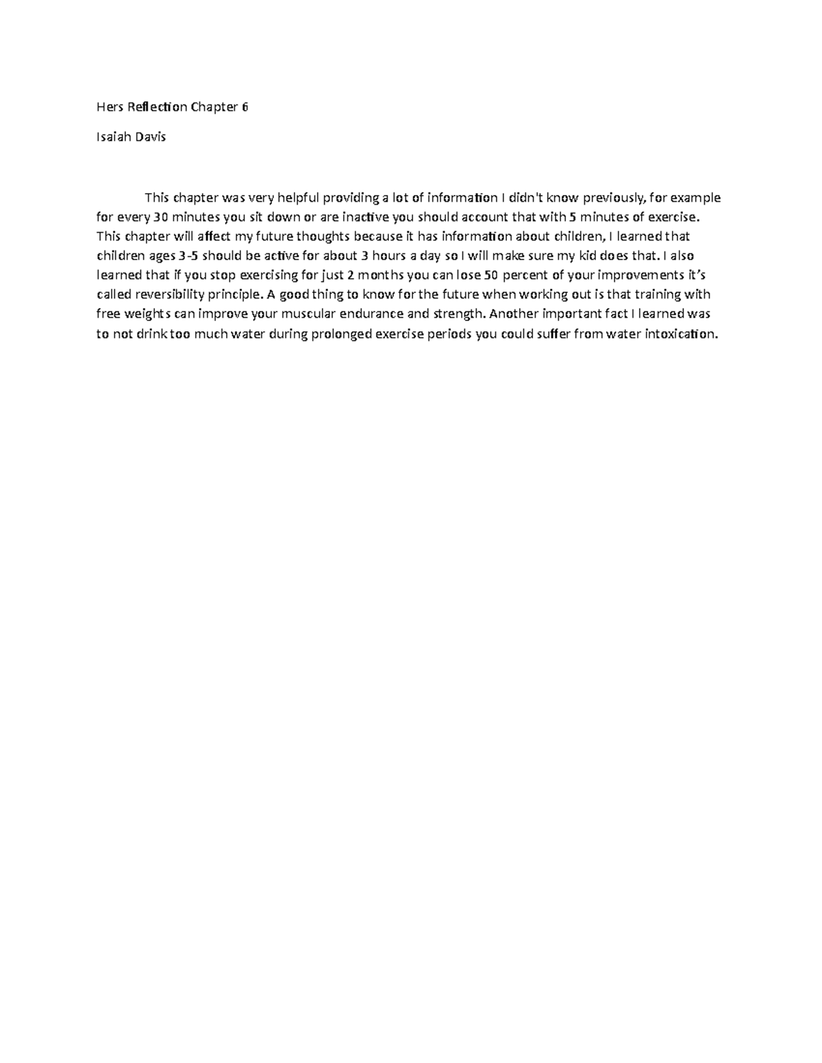 Chapter 6 reflection - notes - Hers Reflection Chapter 6 Isaiah Davis ...
