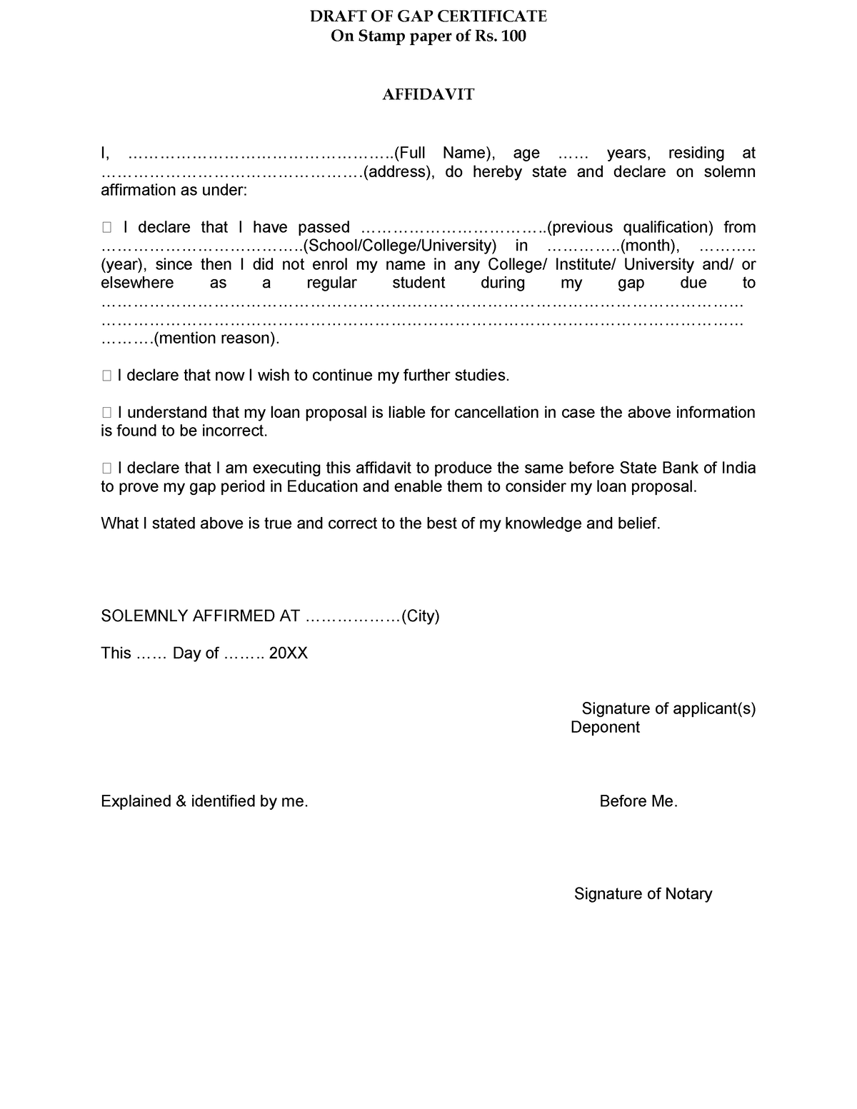 files-good-draft-of-gap-certificate-on-stamp-paper-of-rs-100