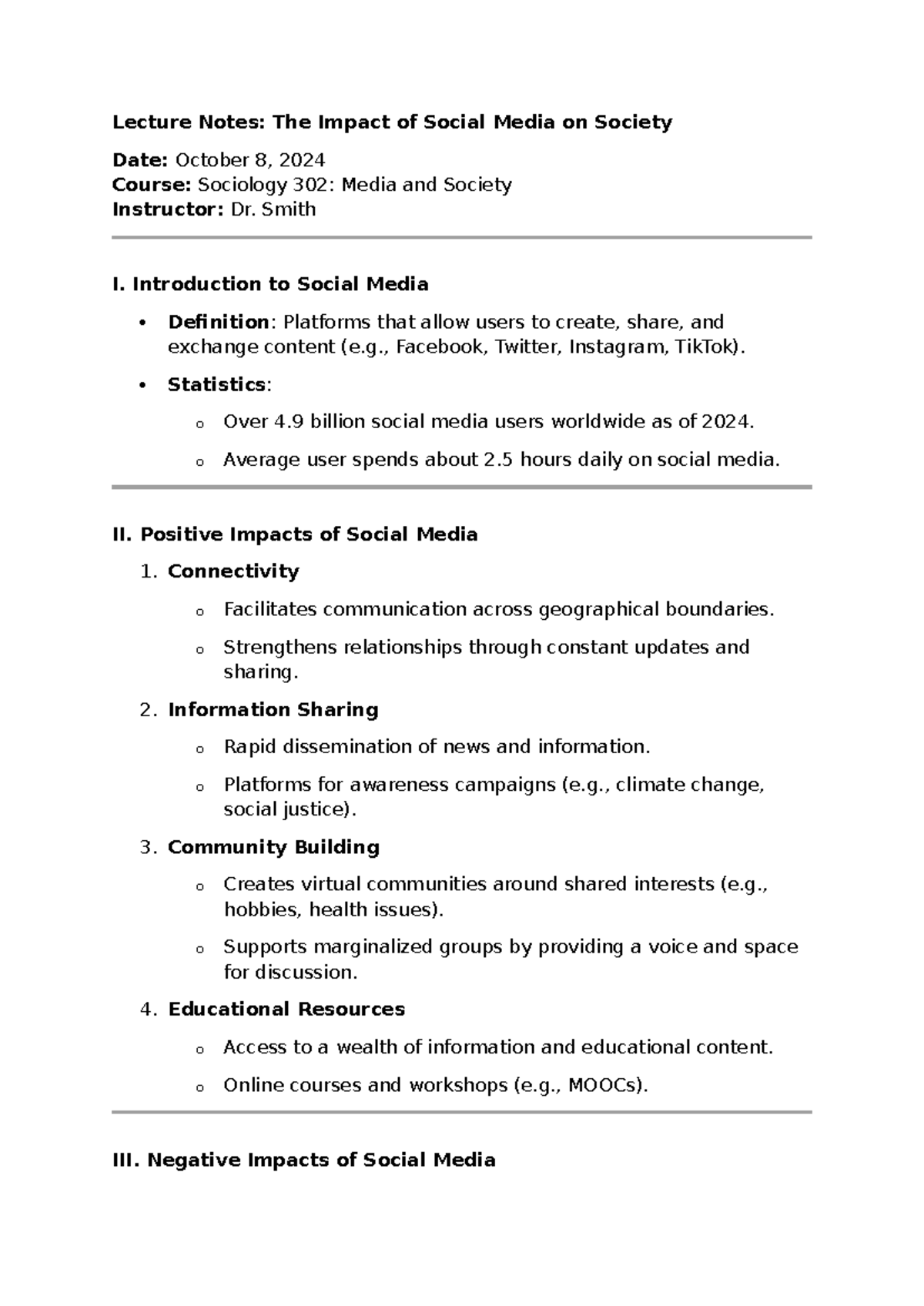 Lecture notes 11 - Oh yea - Lecture Notes: The Impact of Social Media ...