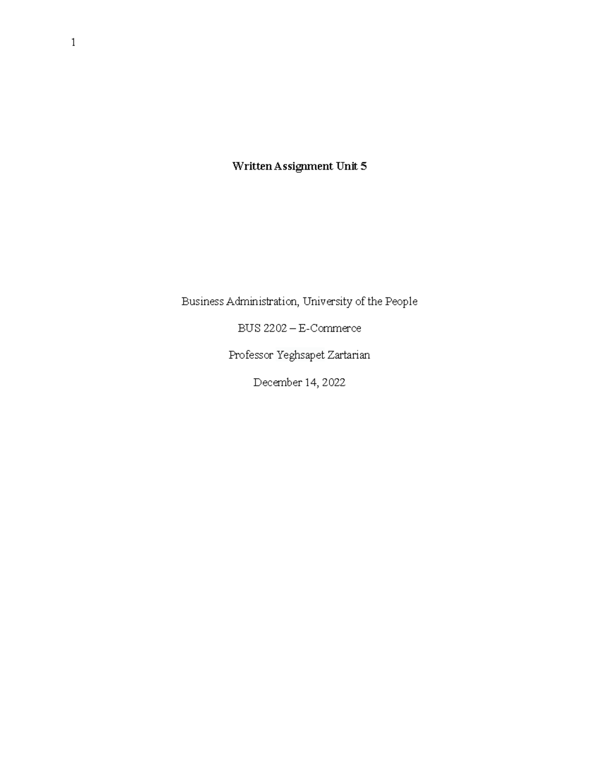 BUS 2202 Written Assignment 5 - Written Assignment Unit 5 Business ...