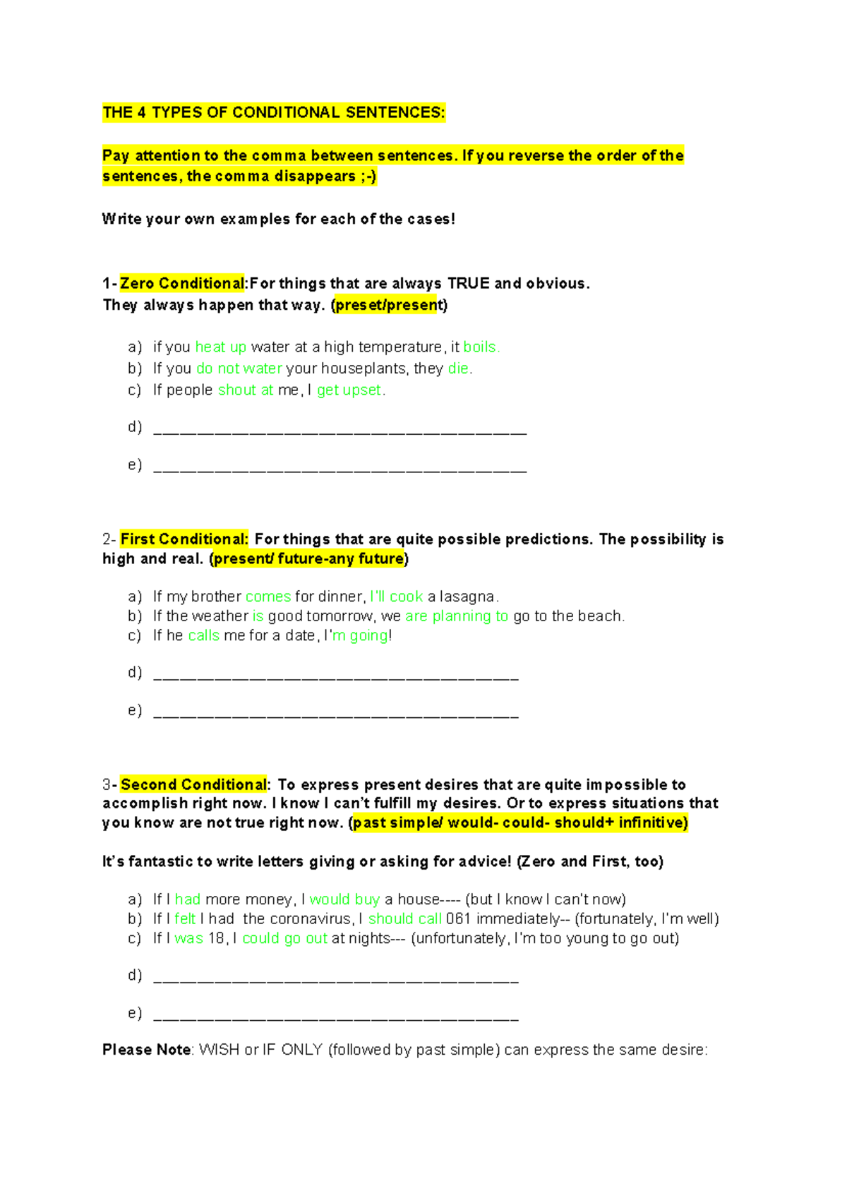 The 4 types of conditional sentences - THE 4 TYPES OF CONDITIONAL ...