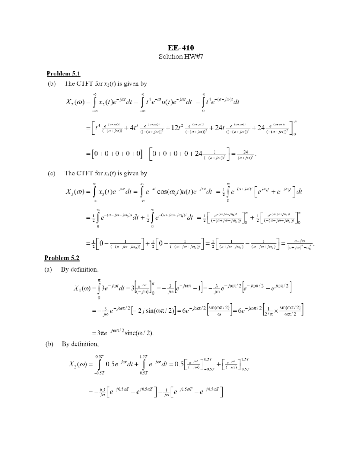 EE410 SHW7 - Homework 7 - EE 410 - EE- Solution HW# 1 22 21 ( ) 10 ...