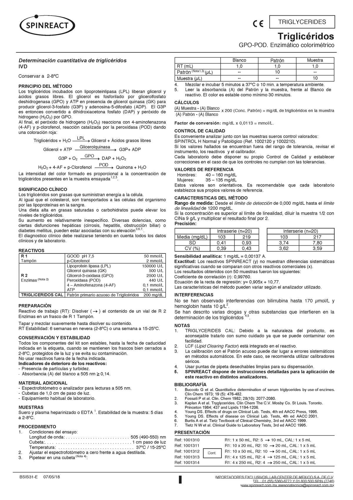 Trigliceridos Spin React 0705 Intraserie N20 Media Mgdl Sd Cv 103 0 0 219 0 0 4035