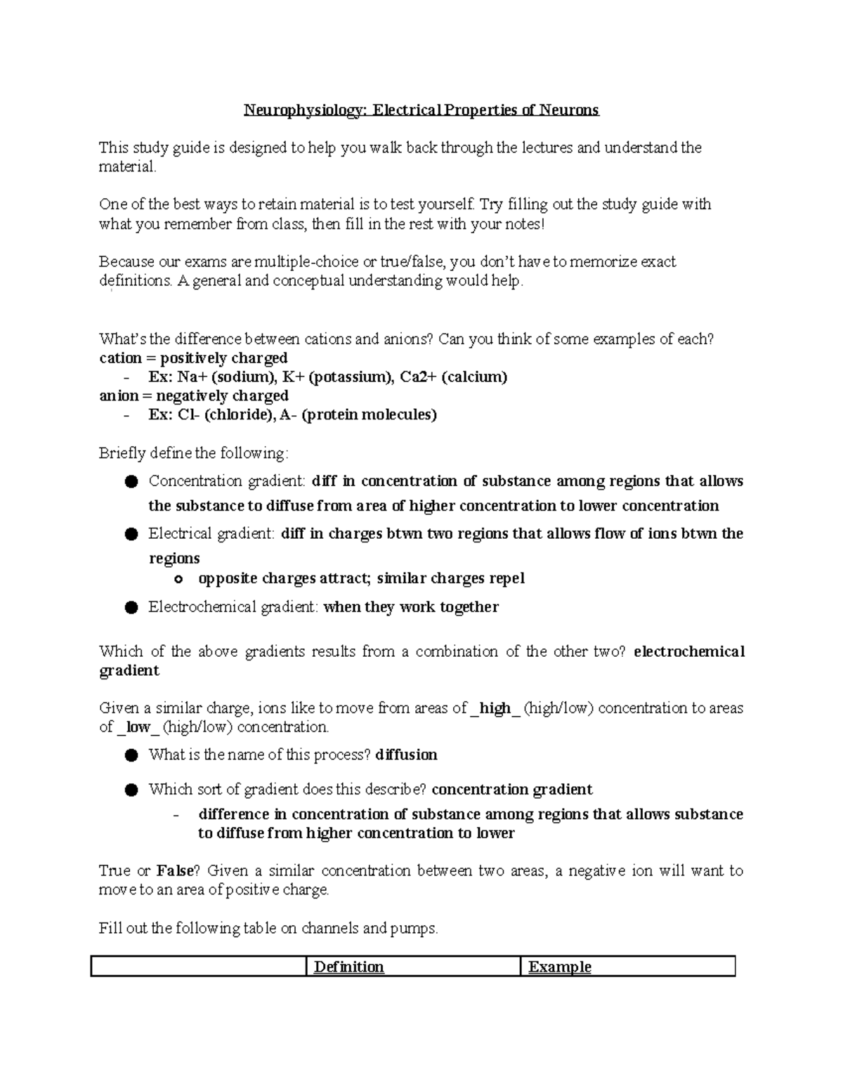 Neurophysiology 1 Study Guide - Neurophysiology: Electrical Properties ...