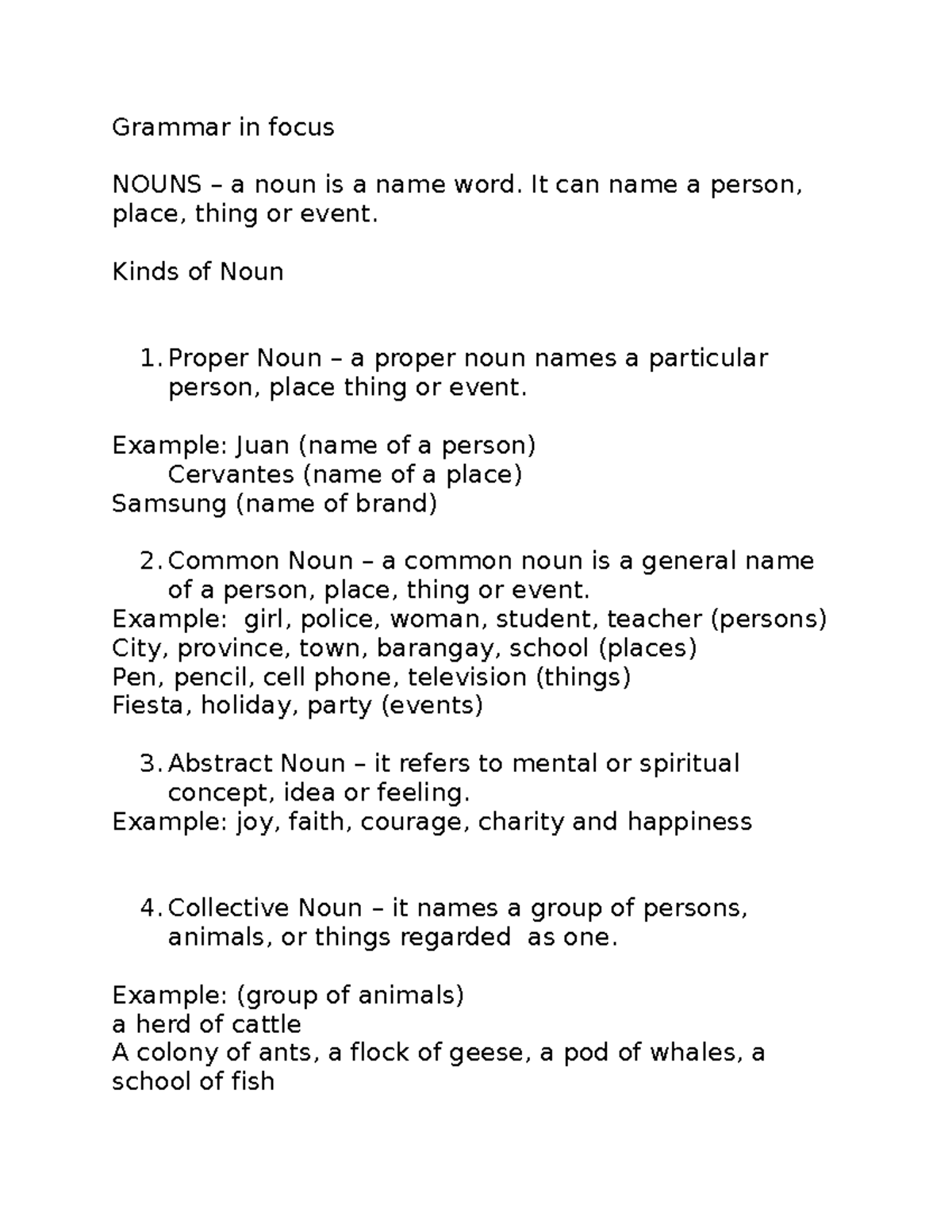 Grammar in focus supplementary materials Grammar in focus NOUNS a