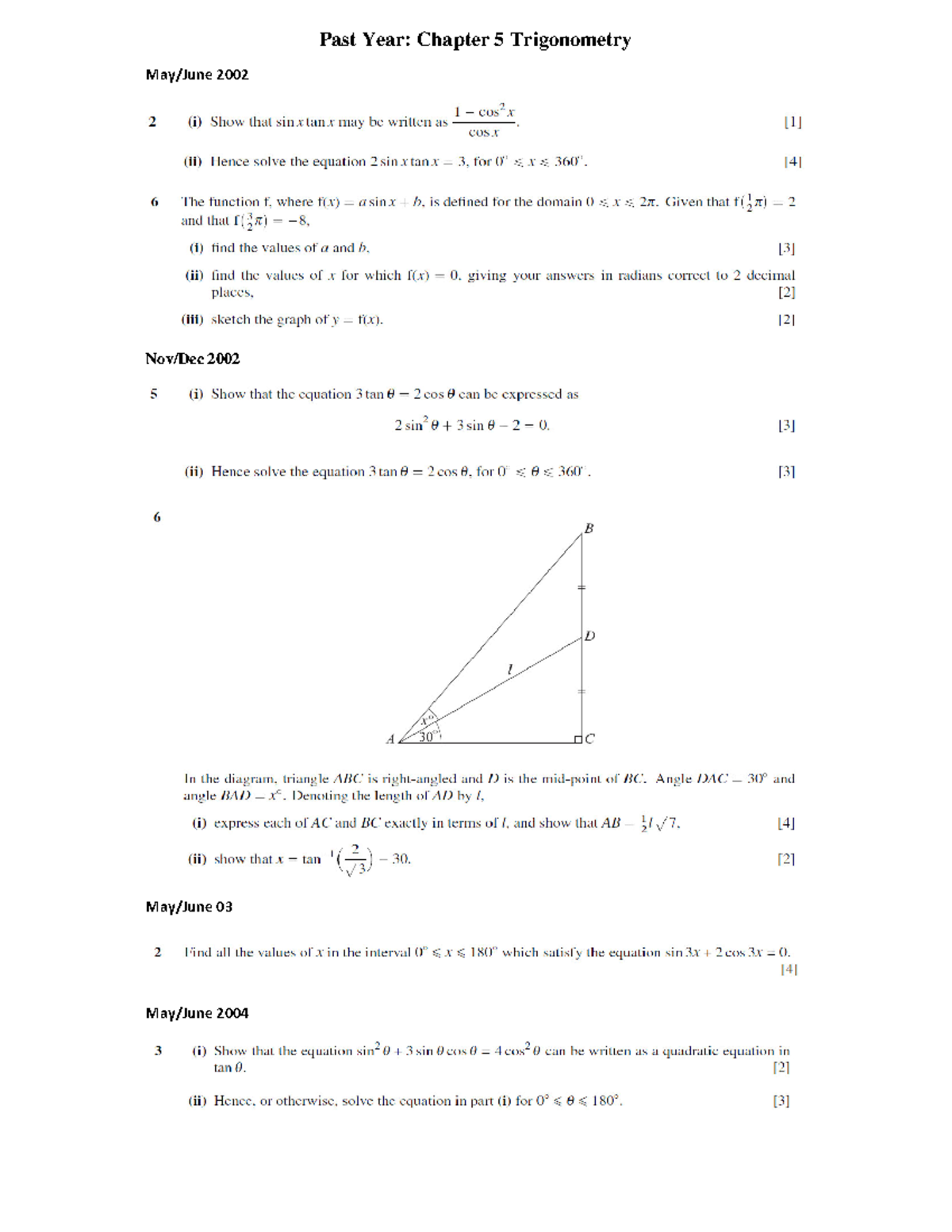 Chapter 5 Trigonometry (Past Year 2002-2010 ) - Calculus 1A - Past Year ...