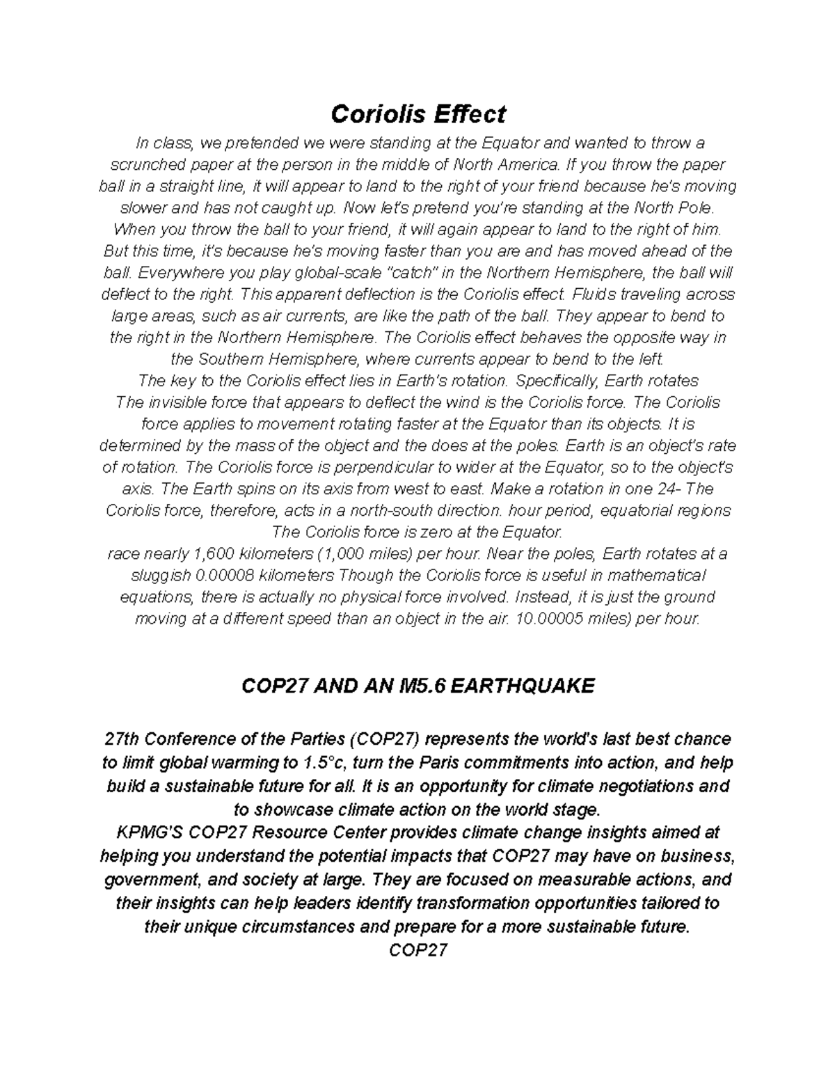 Coriolis Effect - NOTES - Coriolis Effect In class, we pretended we ...
