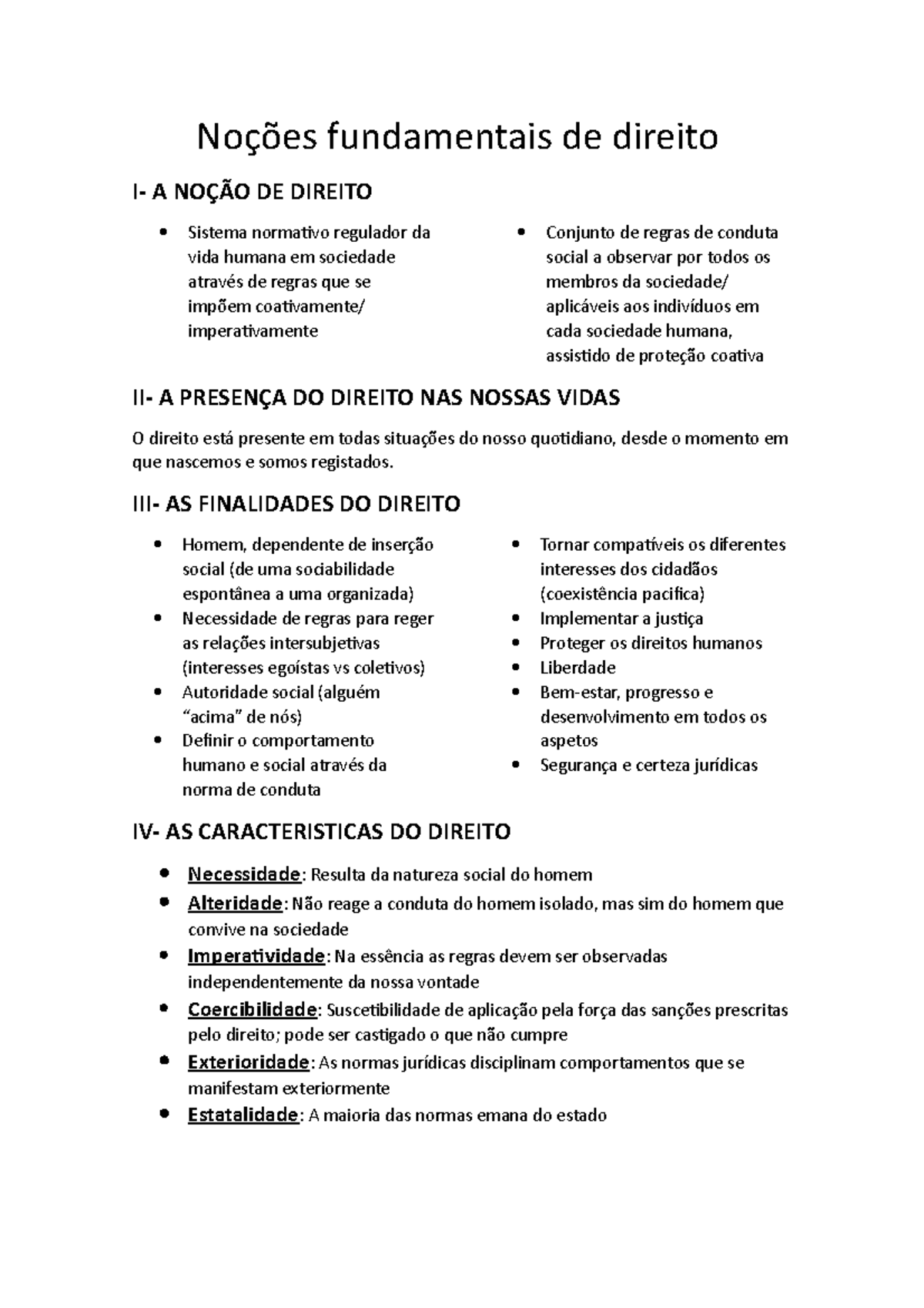 Resumos direito - Noções fundamentais de direito I- A NOÇÃO DE DIREITO ...