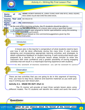 FS 2 Activity 3 - Learning Management Plan FIELD STUDY 2 E- PORTFOLIO ...