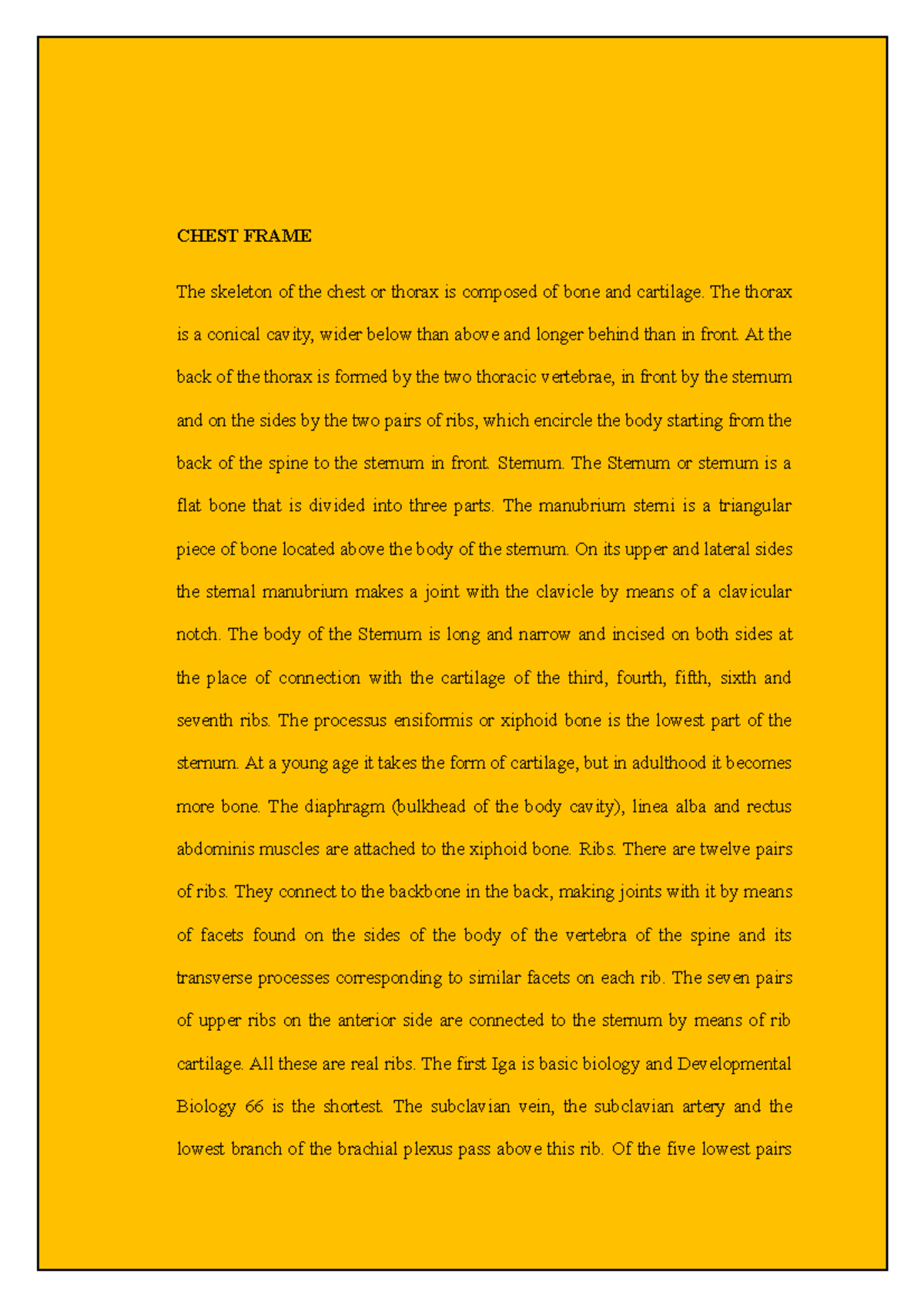 My Lecture Notes Biology Chest Frame CHEST FRAME The skeleton of