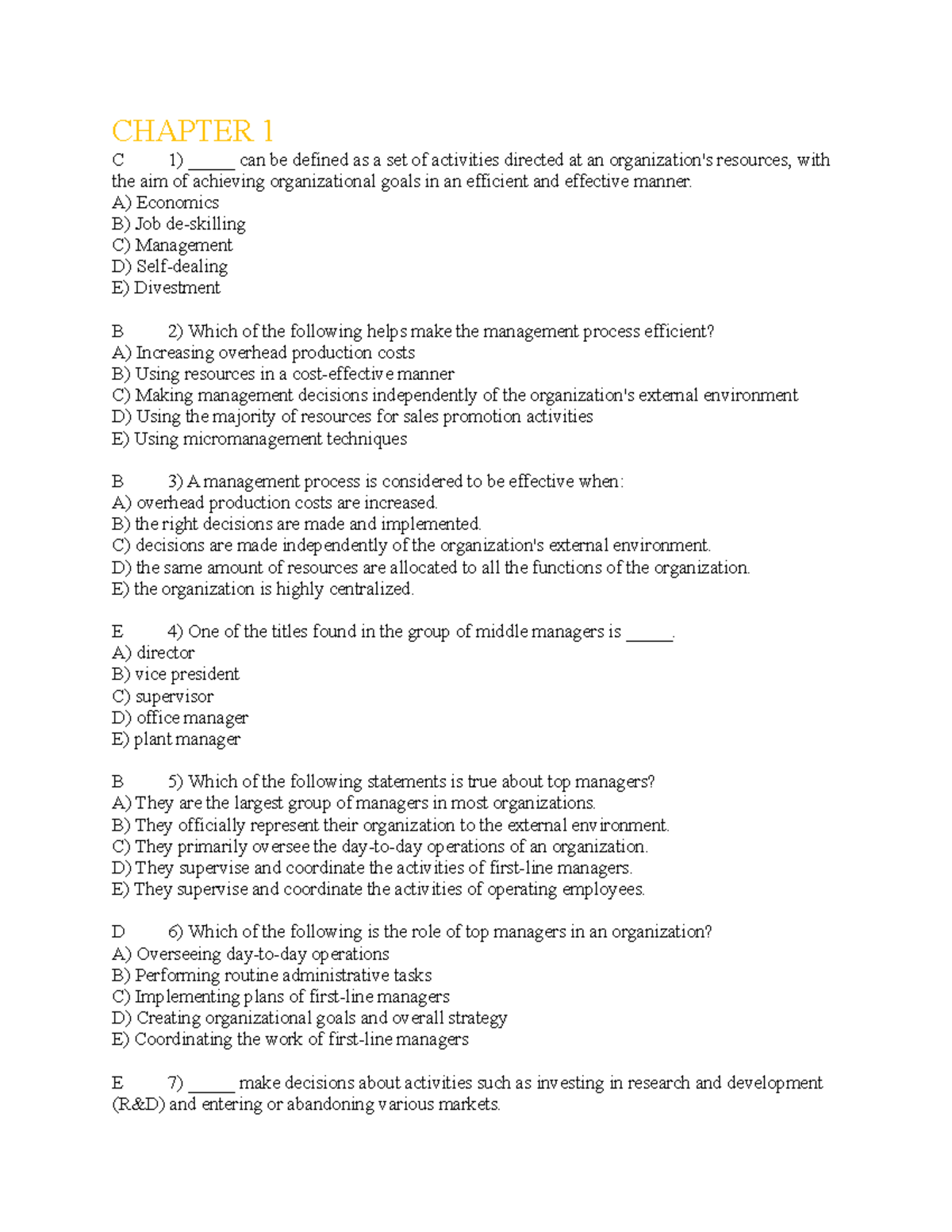 Final-MGT - Final MGT103 - CHAPTER 1 C 1) _____ Can Be Defined As A Set ...