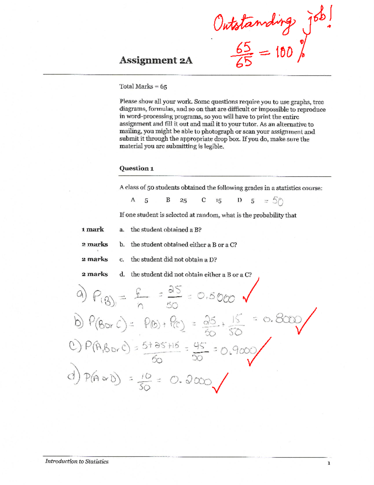 MATH 215 Assignment 2 Feedback - 0W7 65 Assignment 2A B Total Marks 2 ...