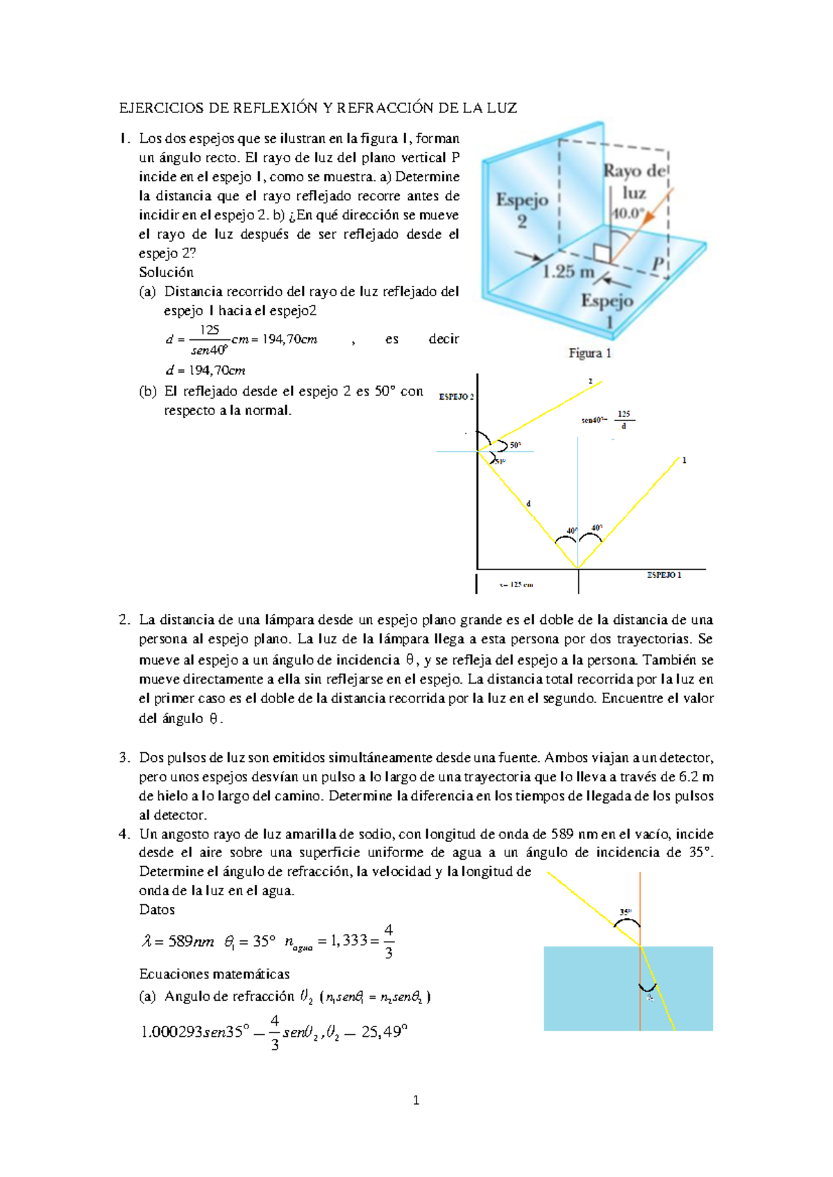 Ejercicios DE Reflexion Y Refraccion DE LA LUZ - EJERCICIOS DE ...