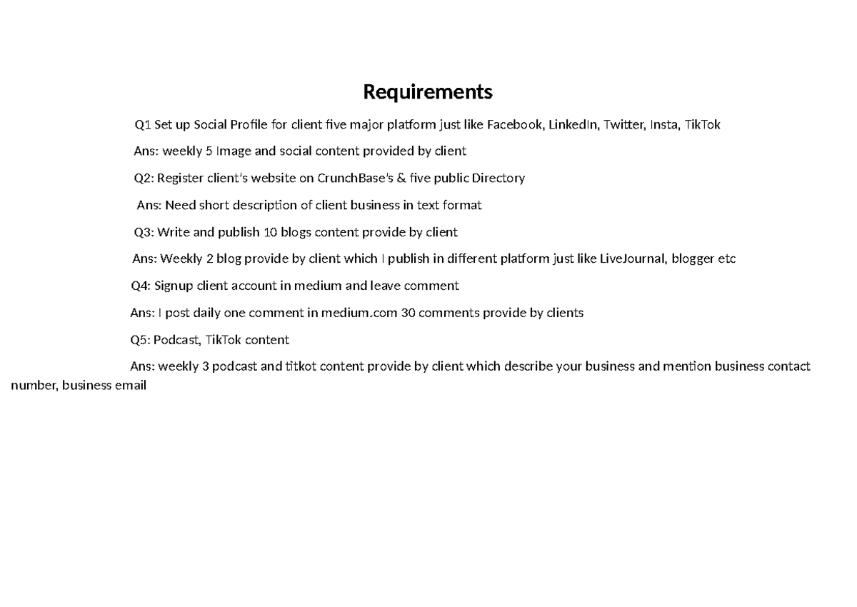 Requirements - Requirements Q1 Set up Social Profile for client five ...