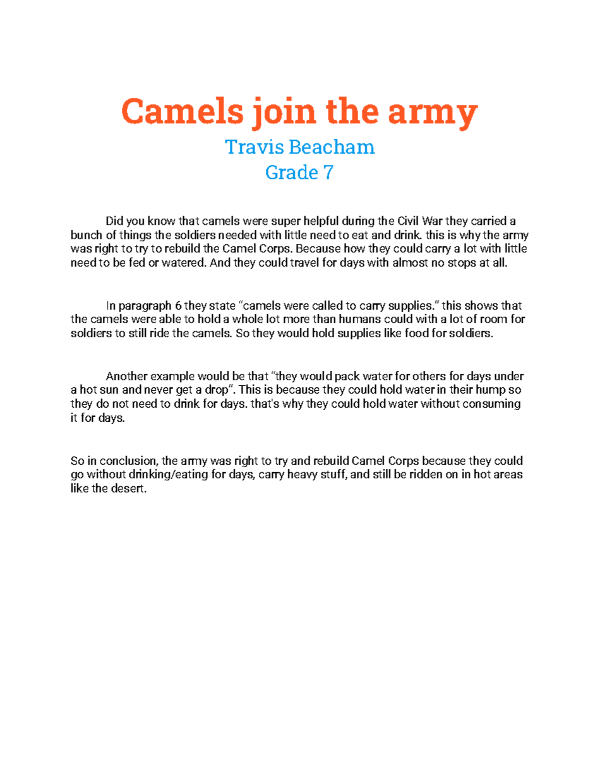 camels join the army essay